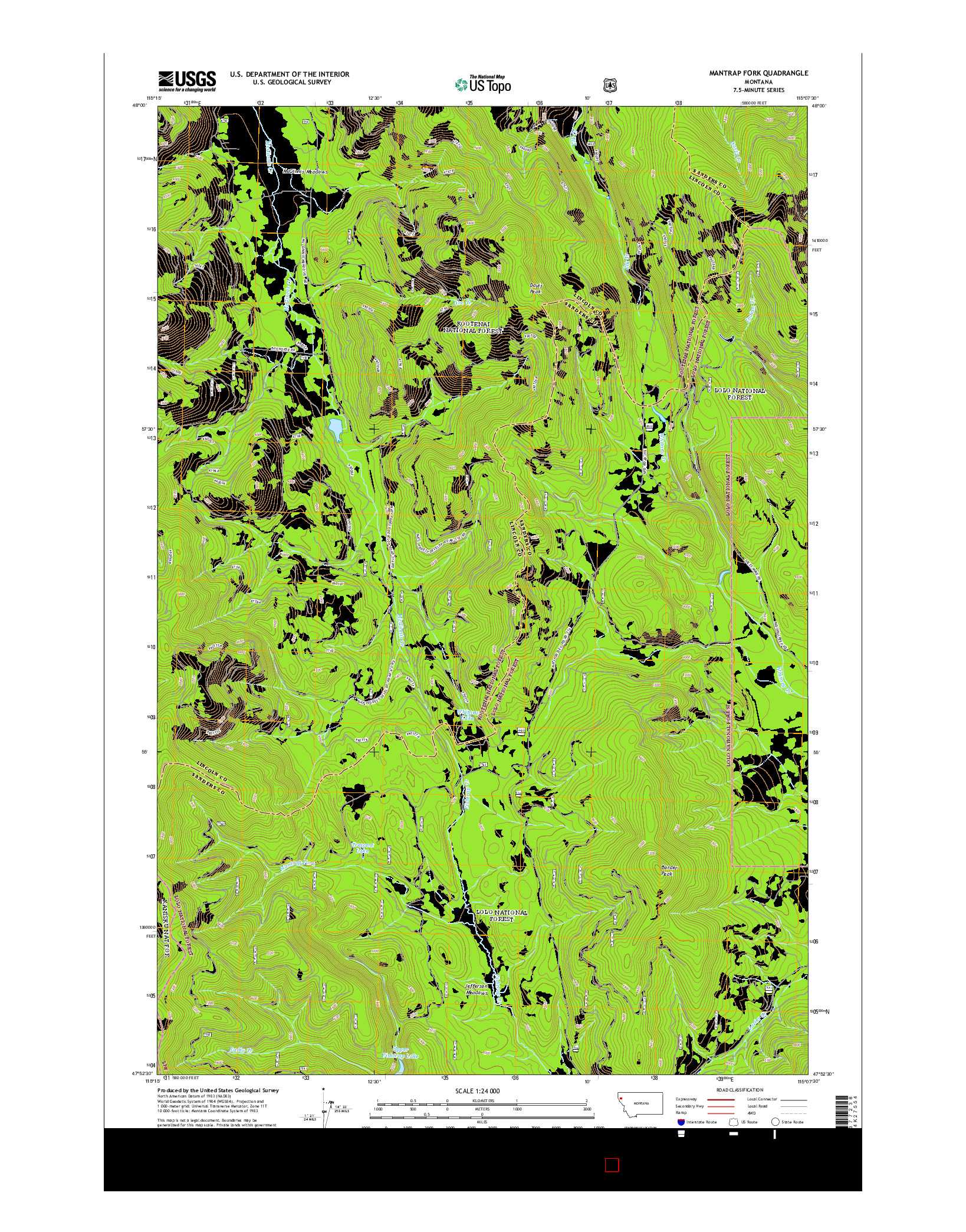 USGS US TOPO 7.5-MINUTE MAP FOR MANTRAP FORK, MT 2014