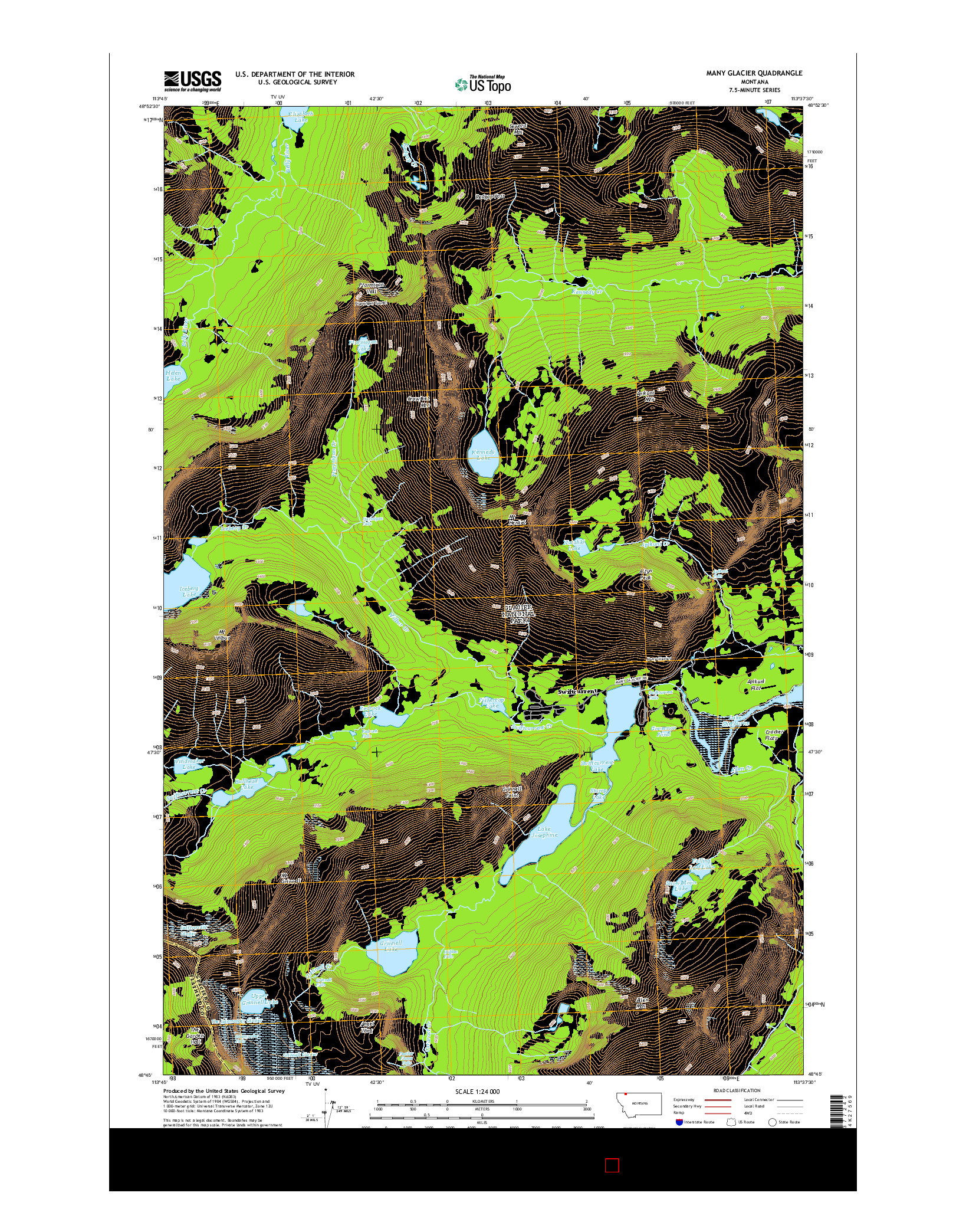 USGS US TOPO 7.5-MINUTE MAP FOR MANY GLACIER, MT 2014