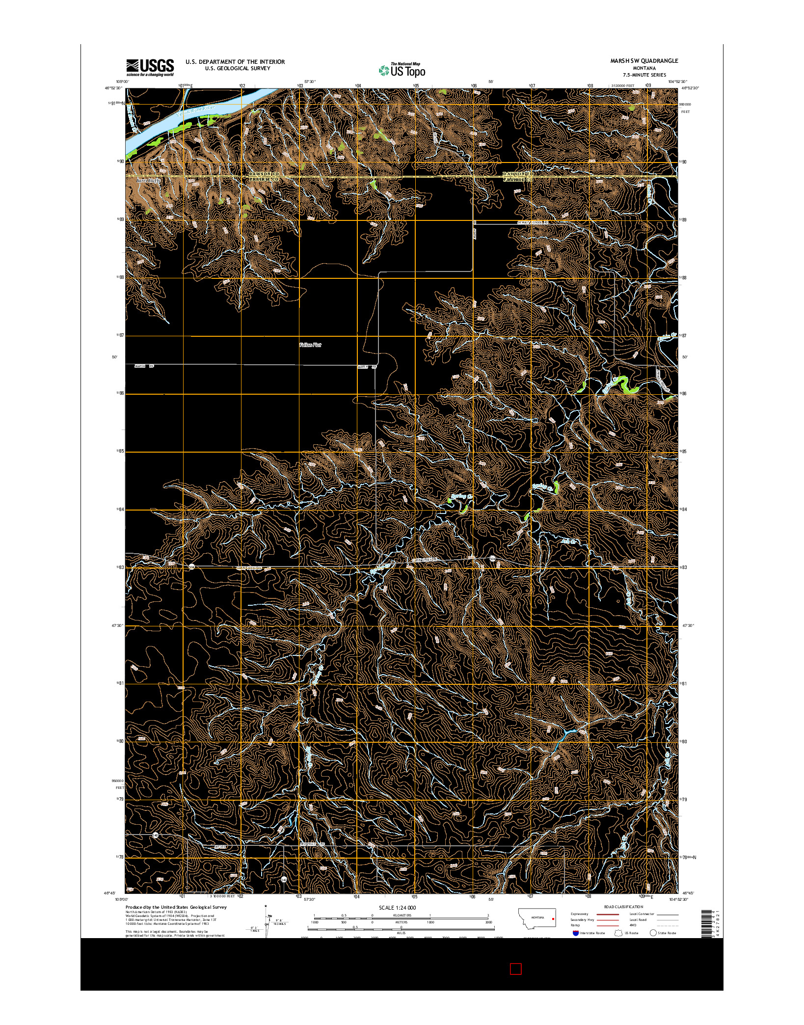 USGS US TOPO 7.5-MINUTE MAP FOR MARSH SW, MT 2014