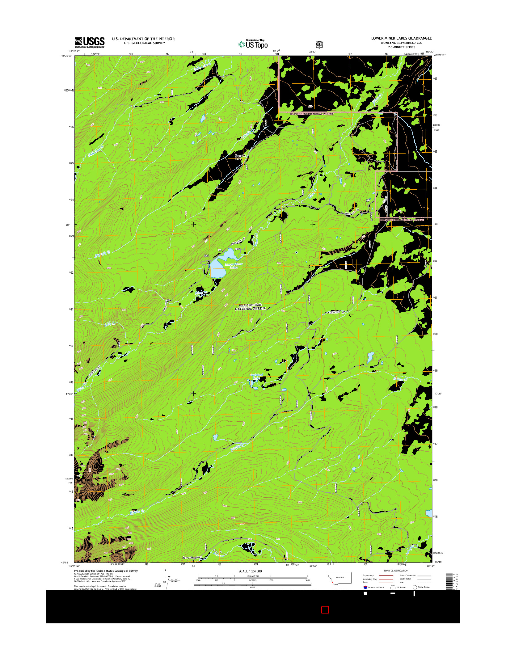 USGS US TOPO 7.5-MINUTE MAP FOR LOWER MINER LAKES, MT 2014