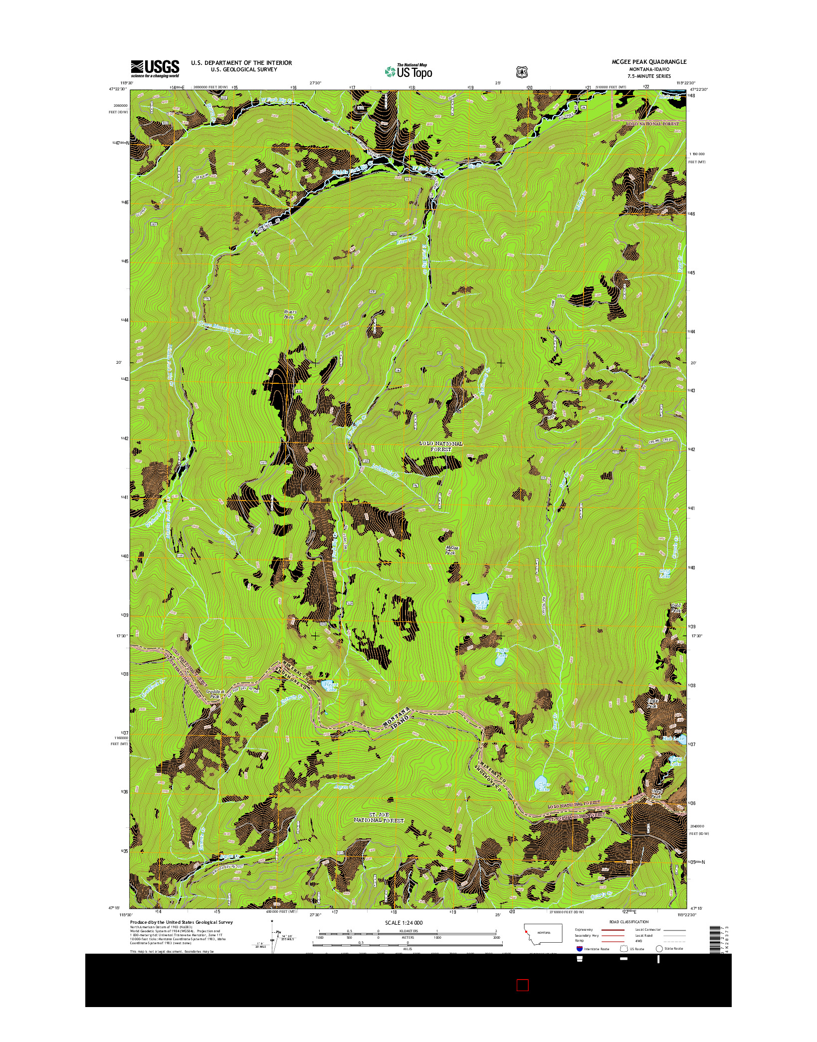 USGS US TOPO 7.5-MINUTE MAP FOR MCGEE PEAK, MT-ID 2014