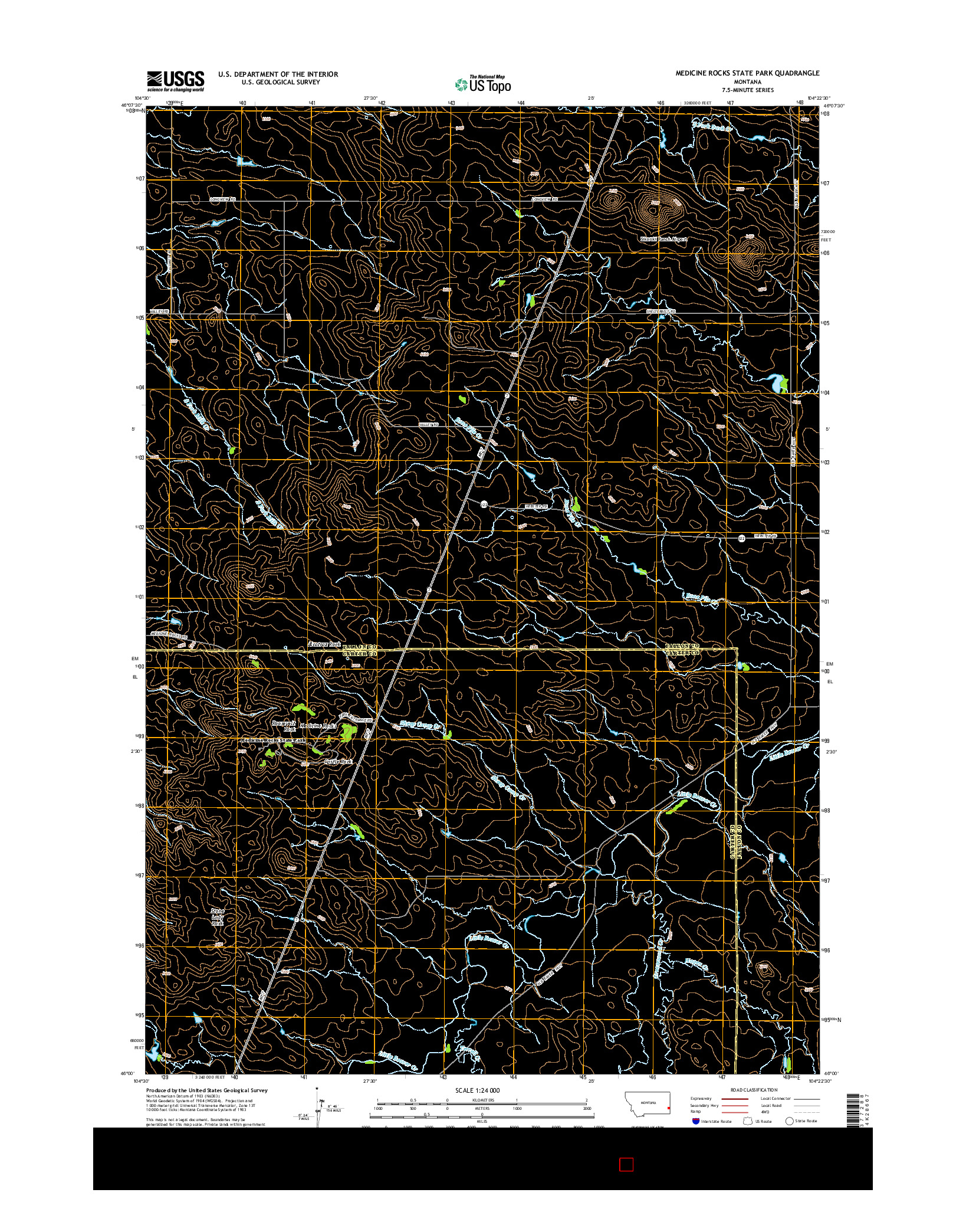 USGS US TOPO 7.5-MINUTE MAP FOR MEDICINE ROCKS STATE PARK, MT 2014