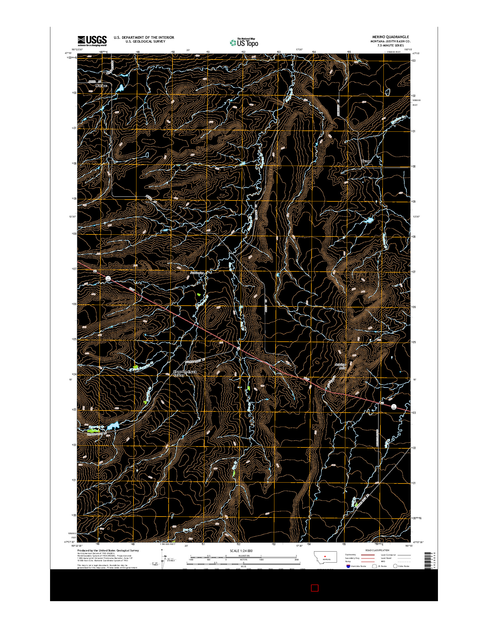 USGS US TOPO 7.5-MINUTE MAP FOR MERINO, MT 2014