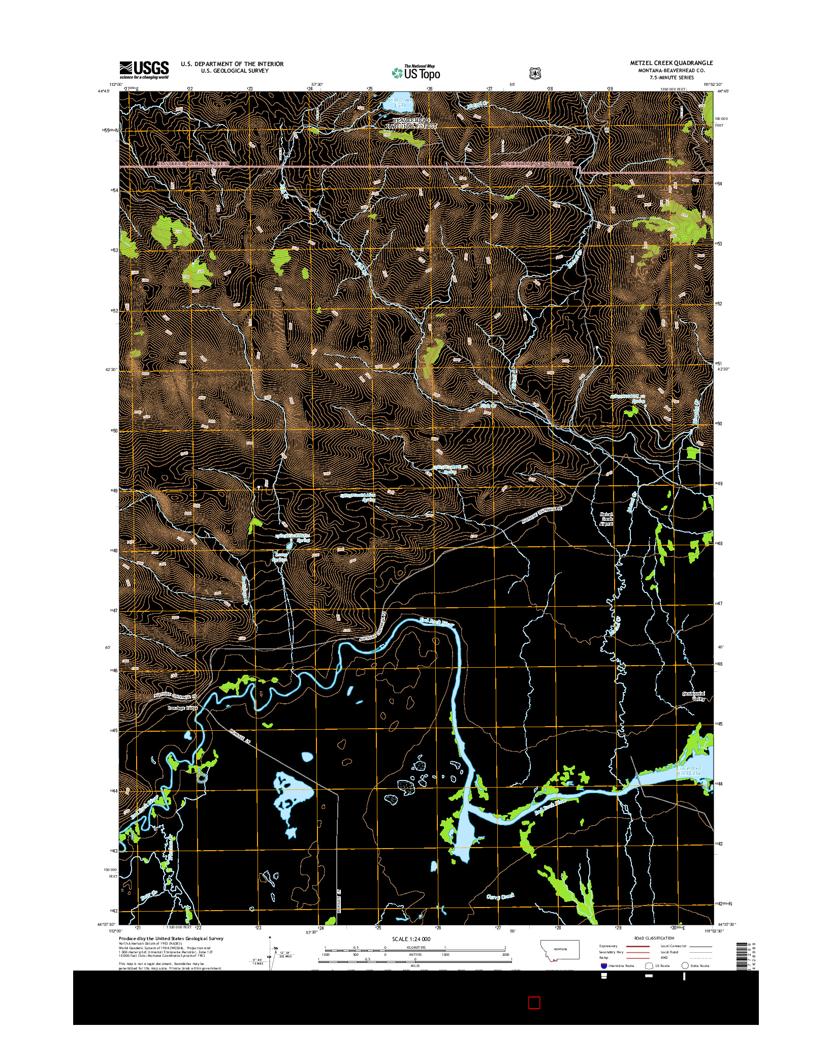 USGS US TOPO 7.5-MINUTE MAP FOR METZEL CREEK, MT 2014