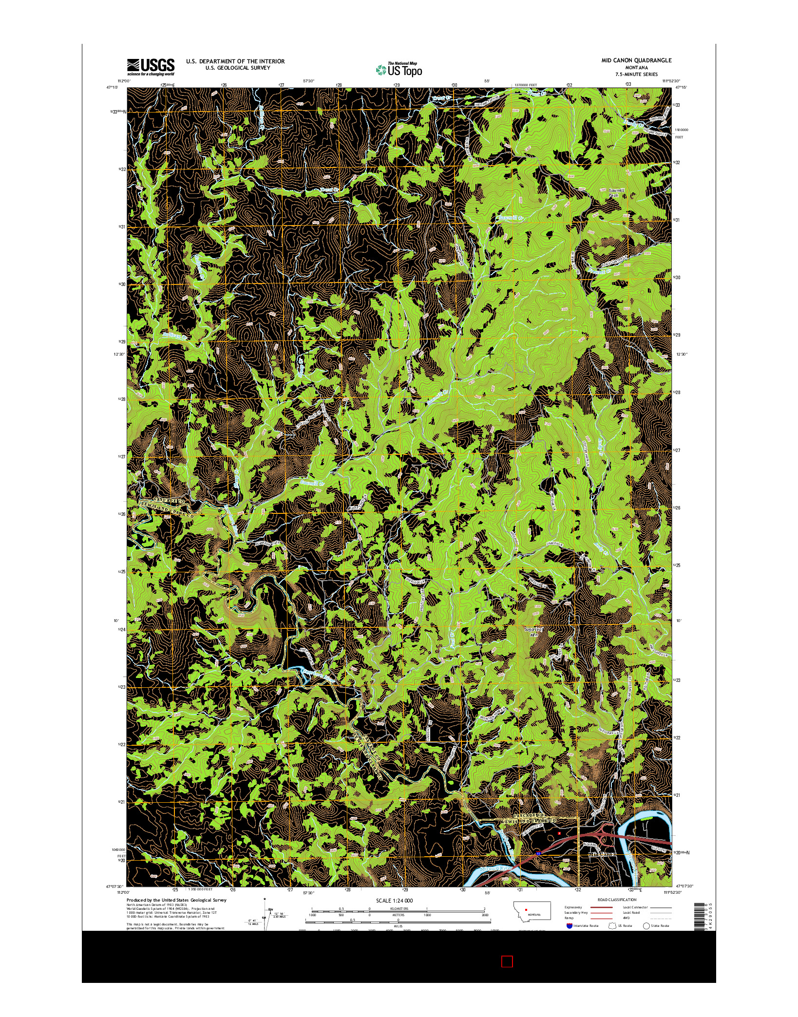 USGS US TOPO 7.5-MINUTE MAP FOR MID CANON, MT 2014