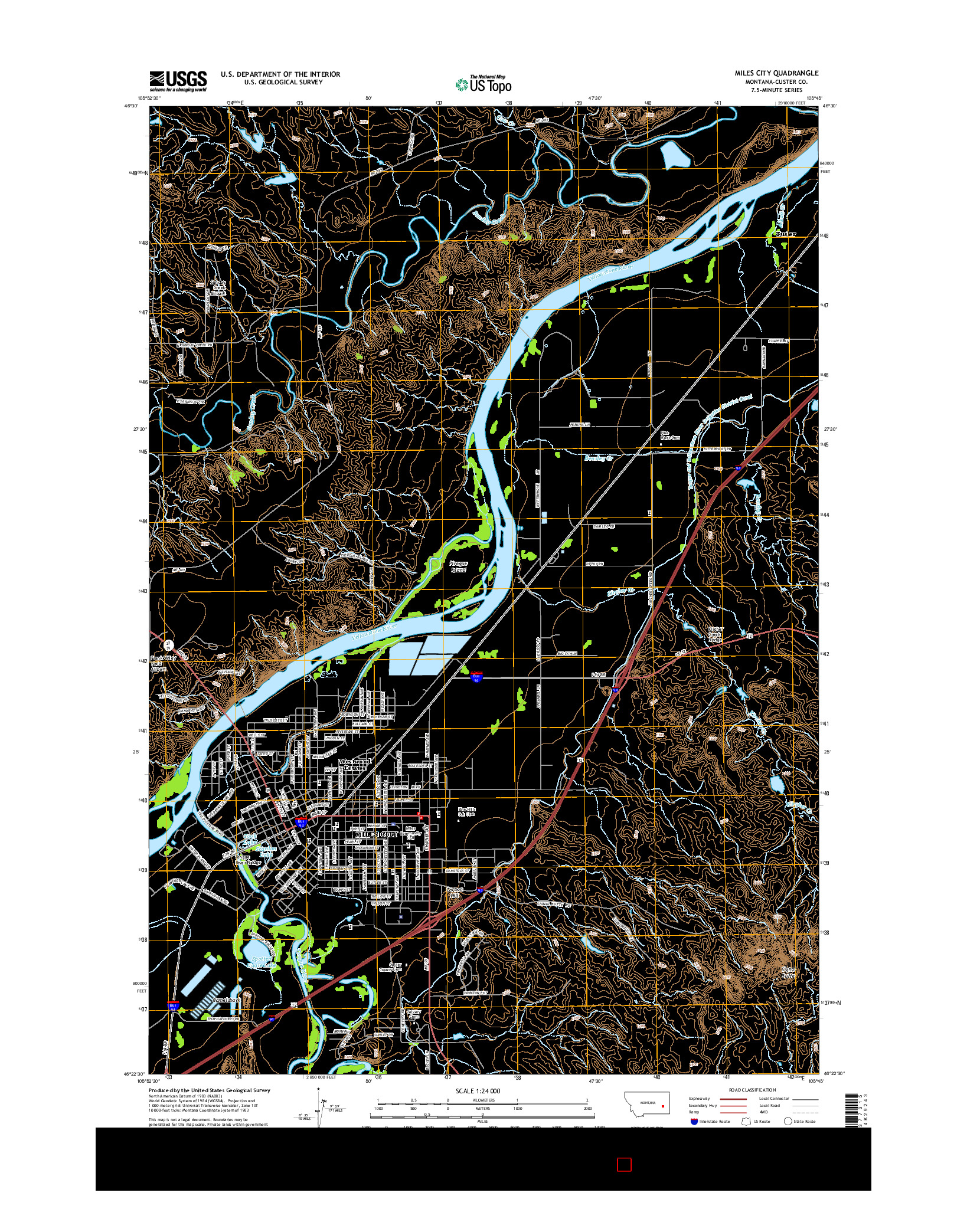 USGS US TOPO 7.5-MINUTE MAP FOR MILES CITY, MT 2014