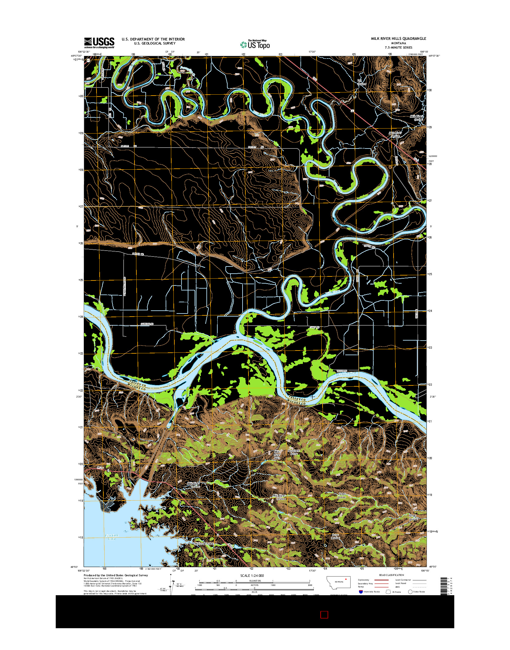 USGS US TOPO 7.5-MINUTE MAP FOR MILK RIVER HILLS, MT 2014