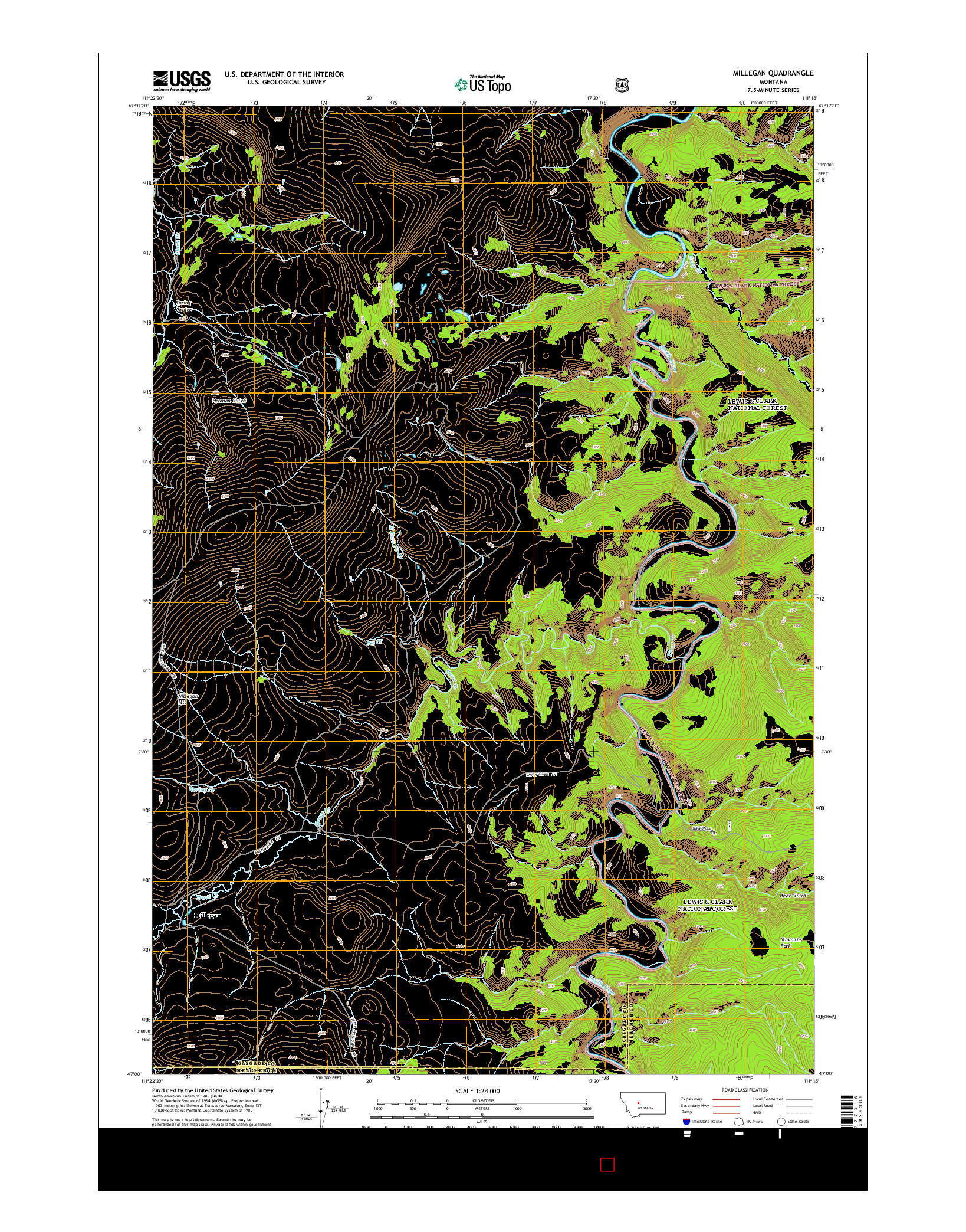 USGS US TOPO 7.5-MINUTE MAP FOR MILLEGAN, MT 2014