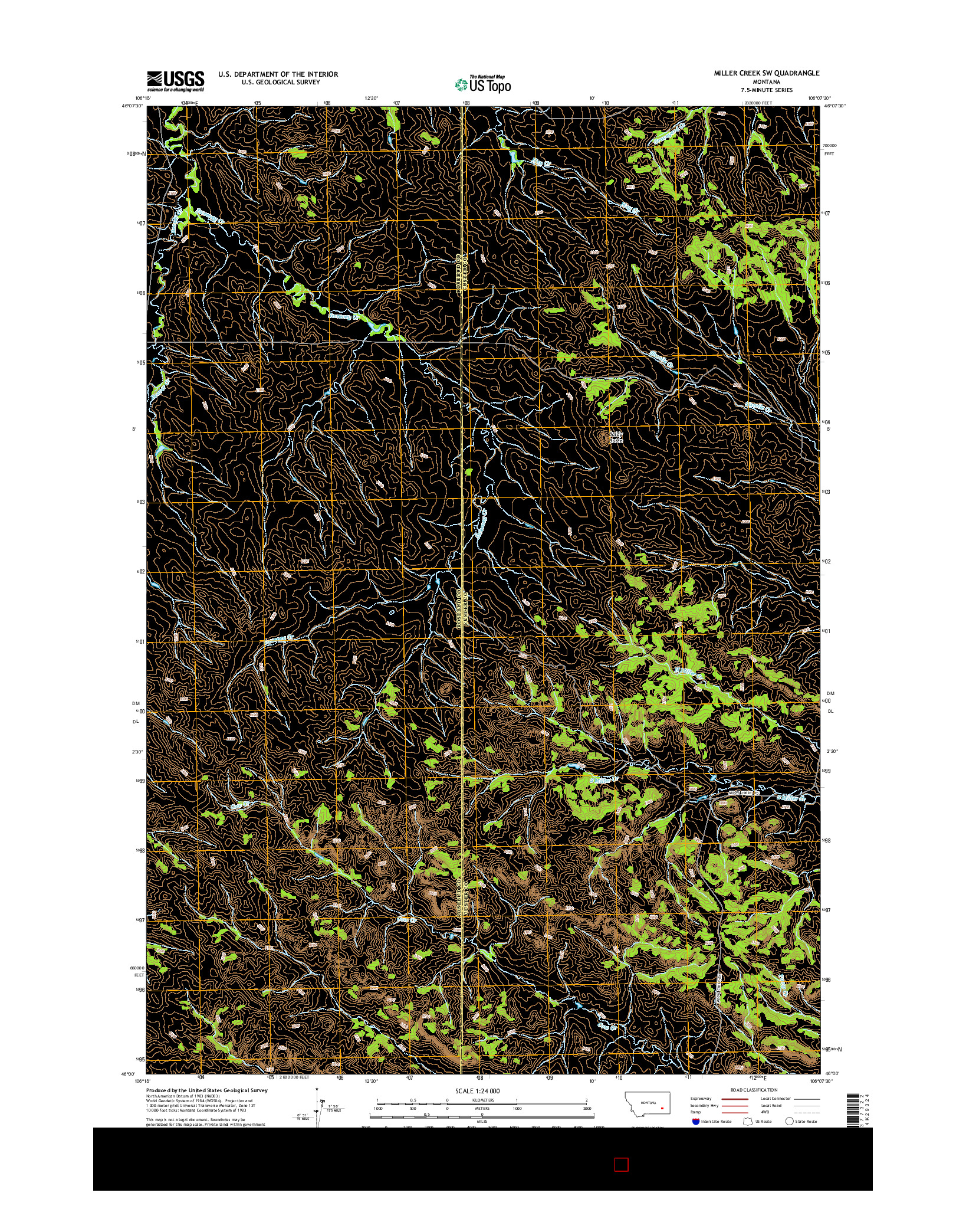 USGS US TOPO 7.5-MINUTE MAP FOR MILLER CREEK SW, MT 2014