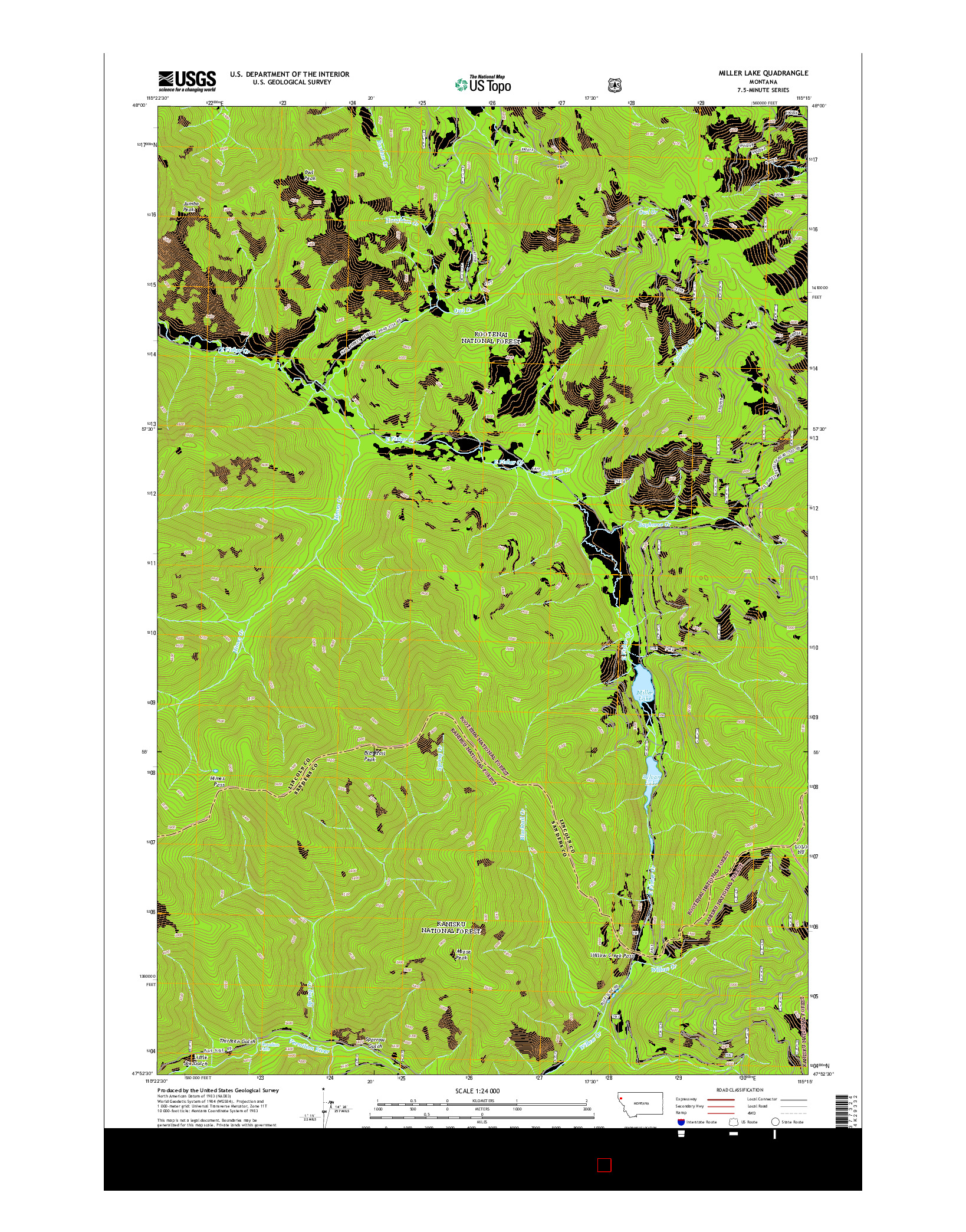 USGS US TOPO 7.5-MINUTE MAP FOR MILLER LAKE, MT 2014