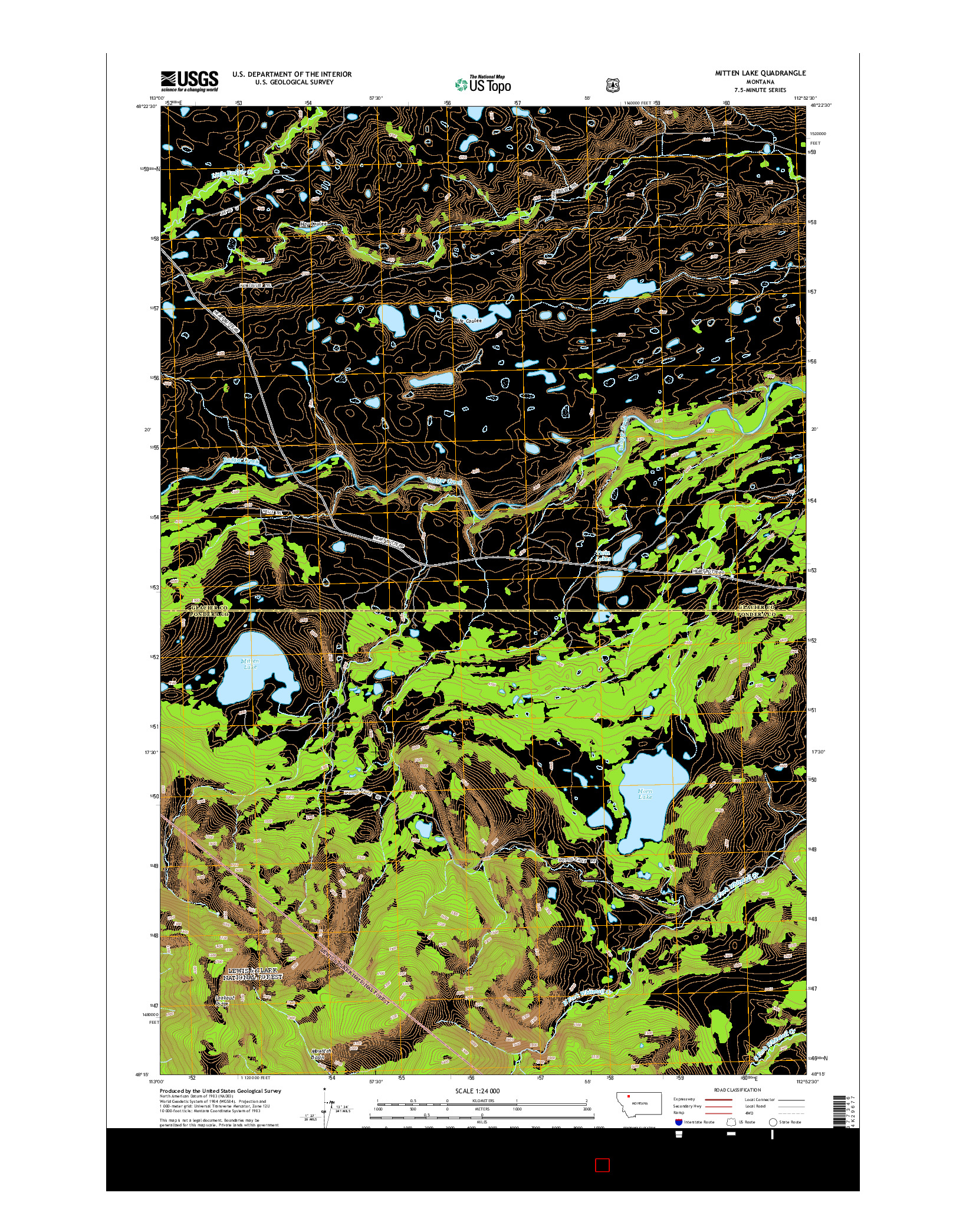 USGS US TOPO 7.5-MINUTE MAP FOR MITTEN LAKE, MT 2014