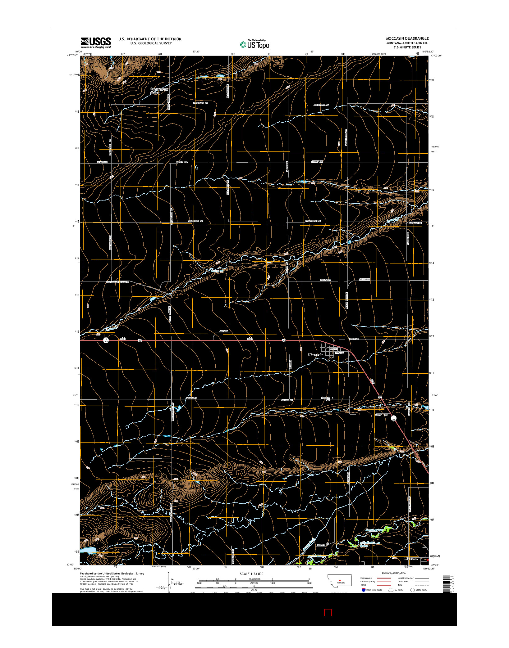 USGS US TOPO 7.5-MINUTE MAP FOR MOCCASIN, MT 2014