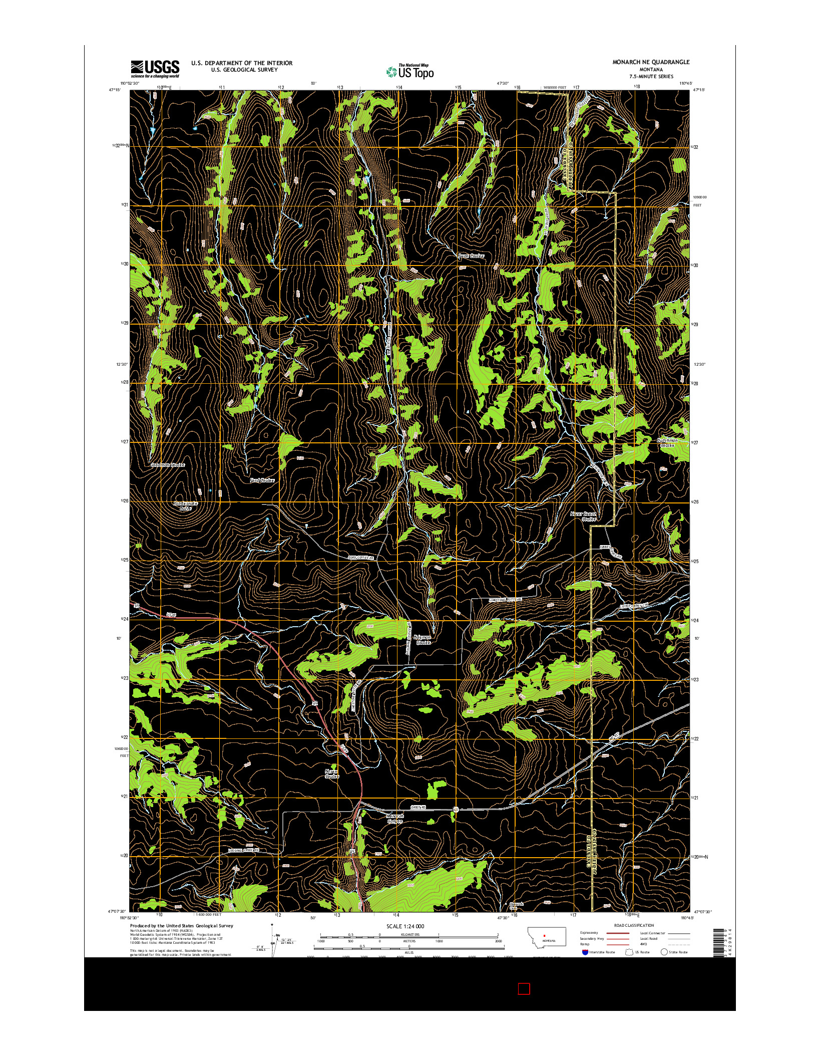USGS US TOPO 7.5-MINUTE MAP FOR MONARCH NE, MT 2014