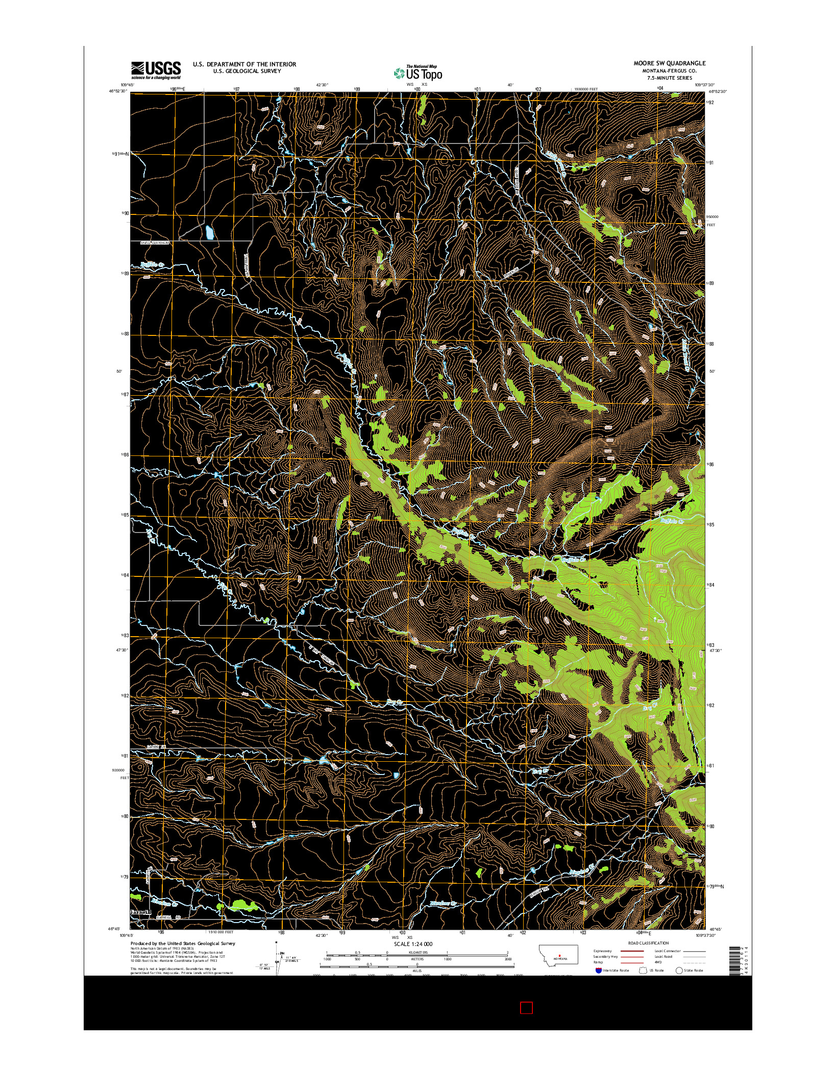 USGS US TOPO 7.5-MINUTE MAP FOR MOORE SW, MT 2014