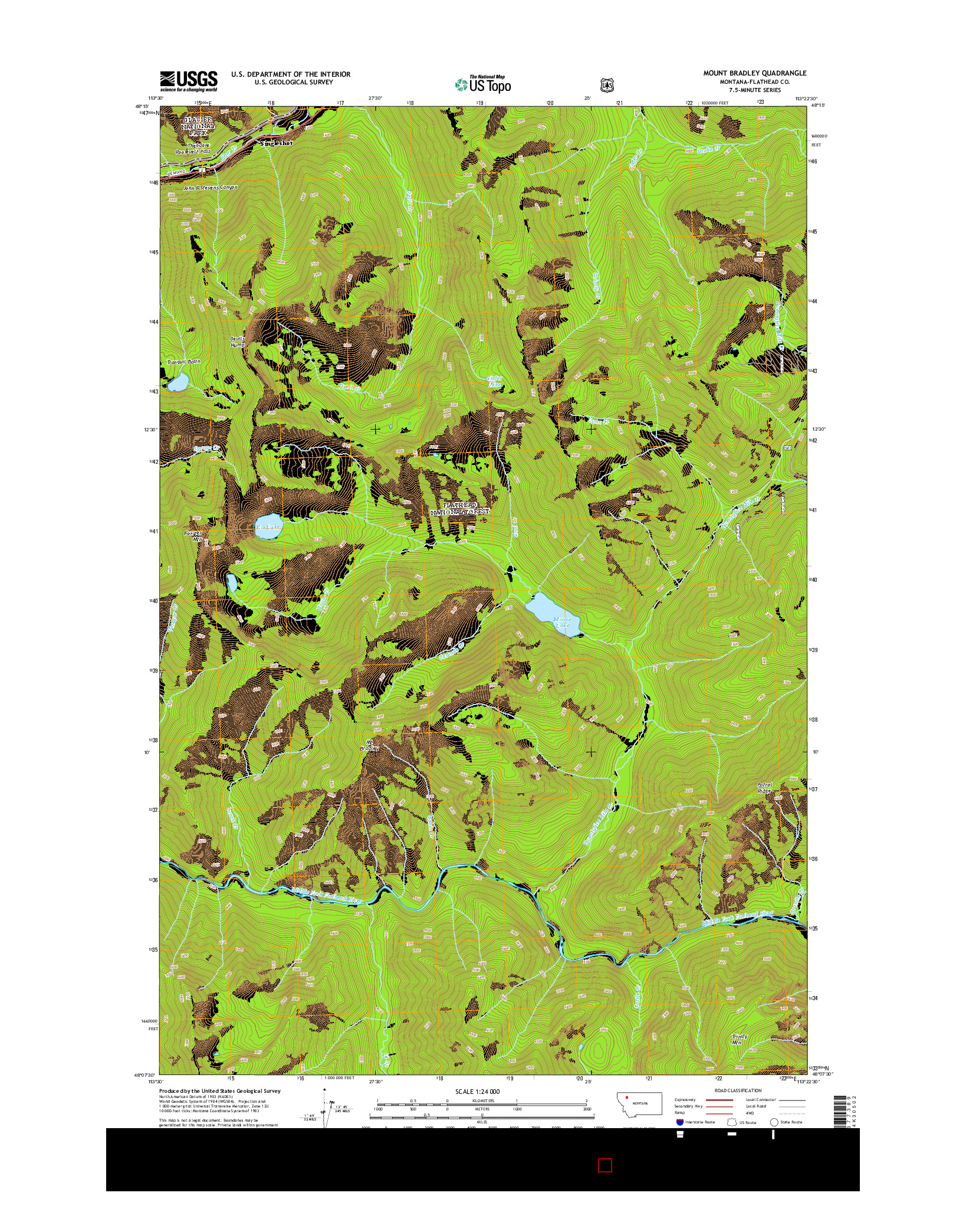 USGS US TOPO 7.5-MINUTE MAP FOR MOUNT BRADLEY, MT 2014