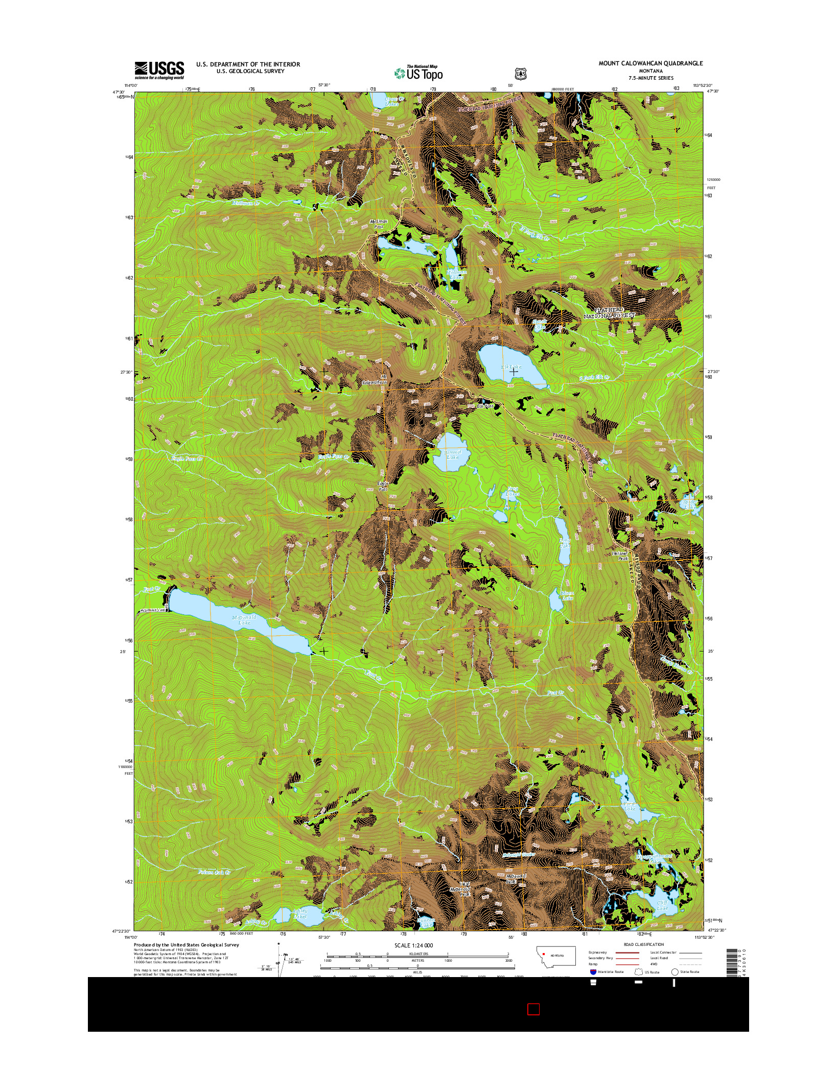 USGS US TOPO 7.5-MINUTE MAP FOR MOUNT CALOWAHCAN, MT 2014