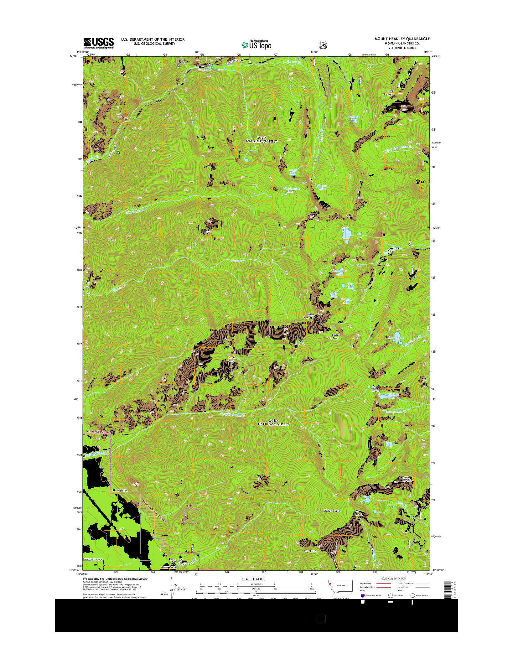 USGS US TOPO 7.5-MINUTE MAP FOR MOUNT HEADLEY, MT 2014