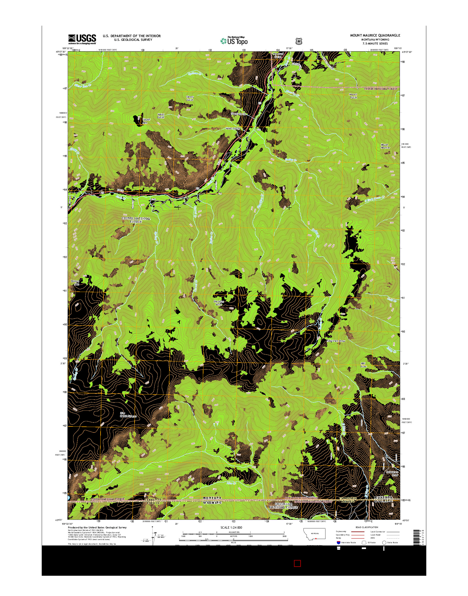 USGS US TOPO 7.5-MINUTE MAP FOR MOUNT MAURICE, MT-WY 2014