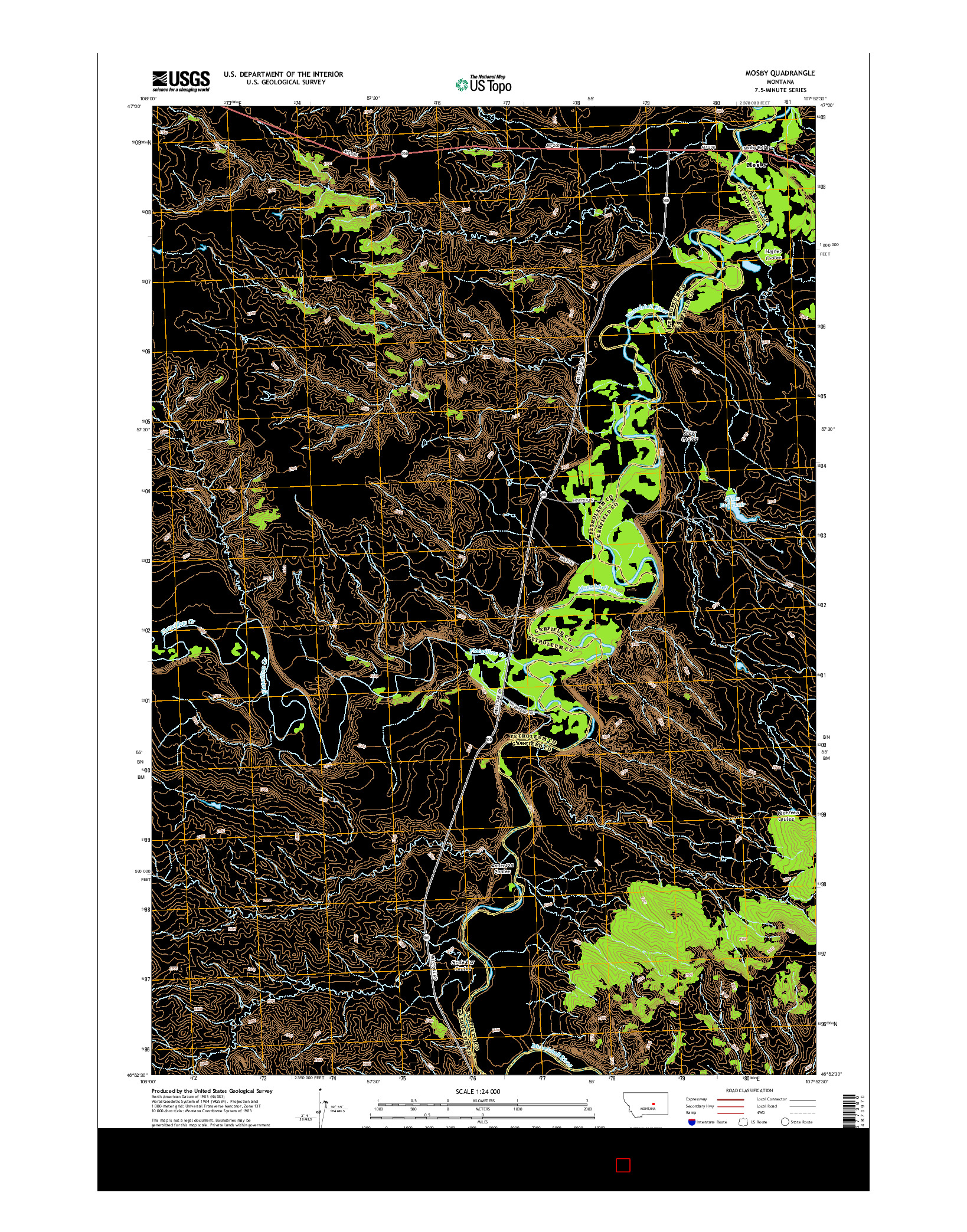 USGS US TOPO 7.5-MINUTE MAP FOR MOSBY, MT 2014