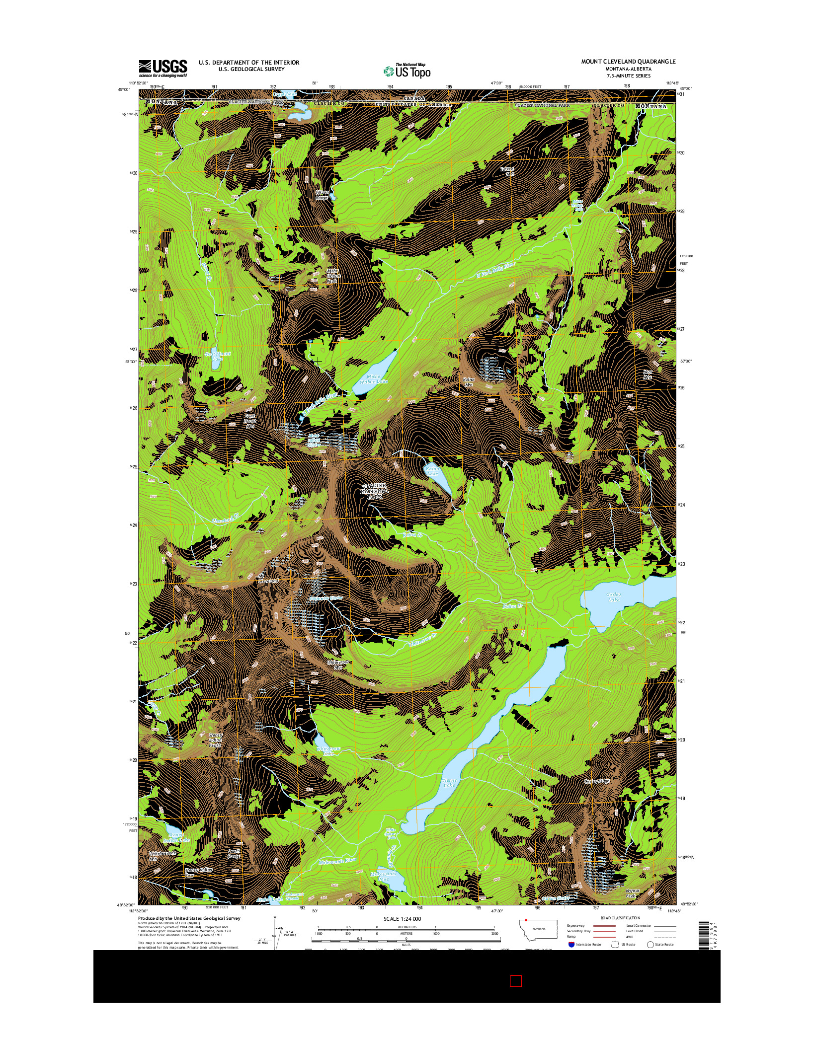 USGS US TOPO 7.5-MINUTE MAP FOR MOUNT CLEVELAND, MT-AB 2014