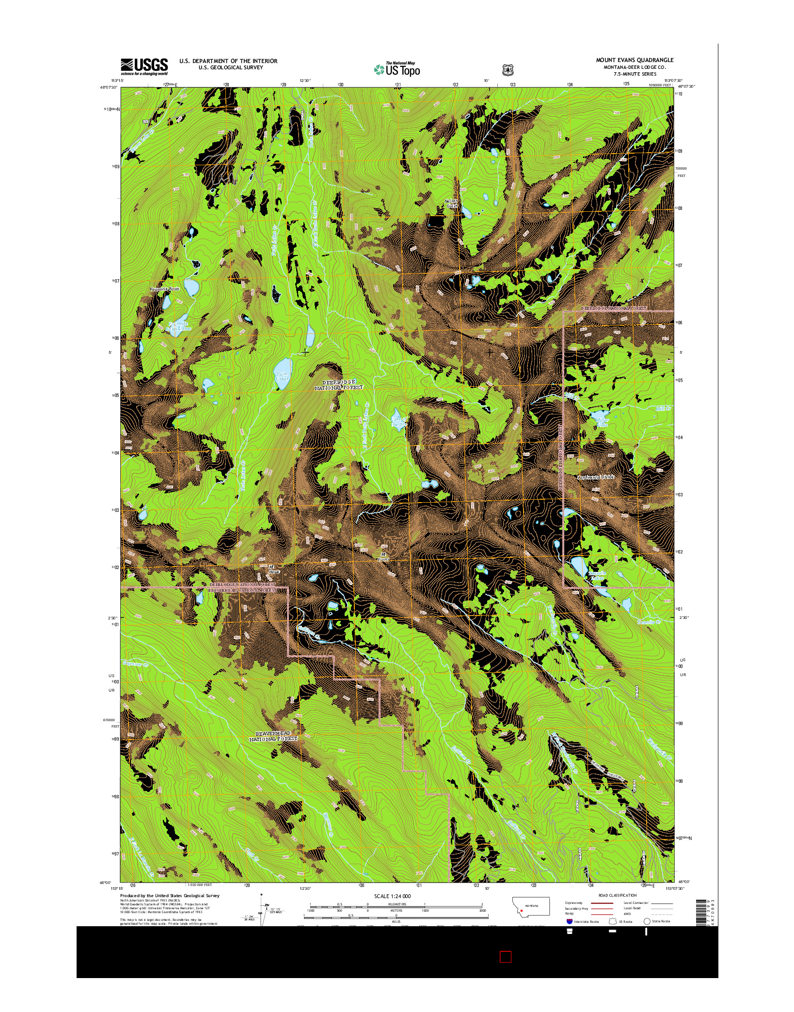 USGS US TOPO 7.5-MINUTE MAP FOR MOUNT EVANS, MT 2014