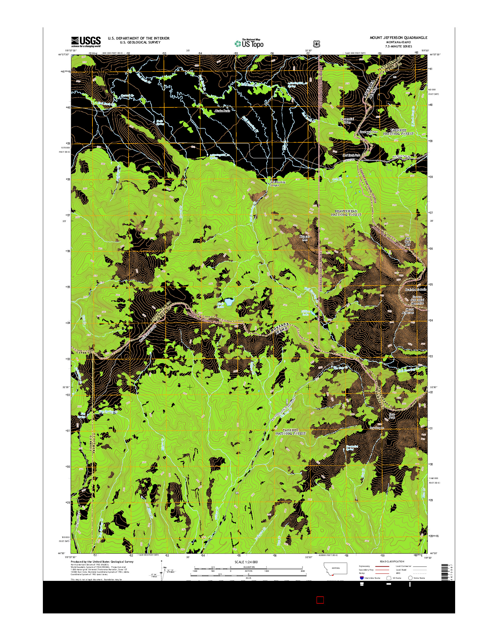 USGS US TOPO 7.5-MINUTE MAP FOR MOUNT JEFFERSON, MT-ID 2014
