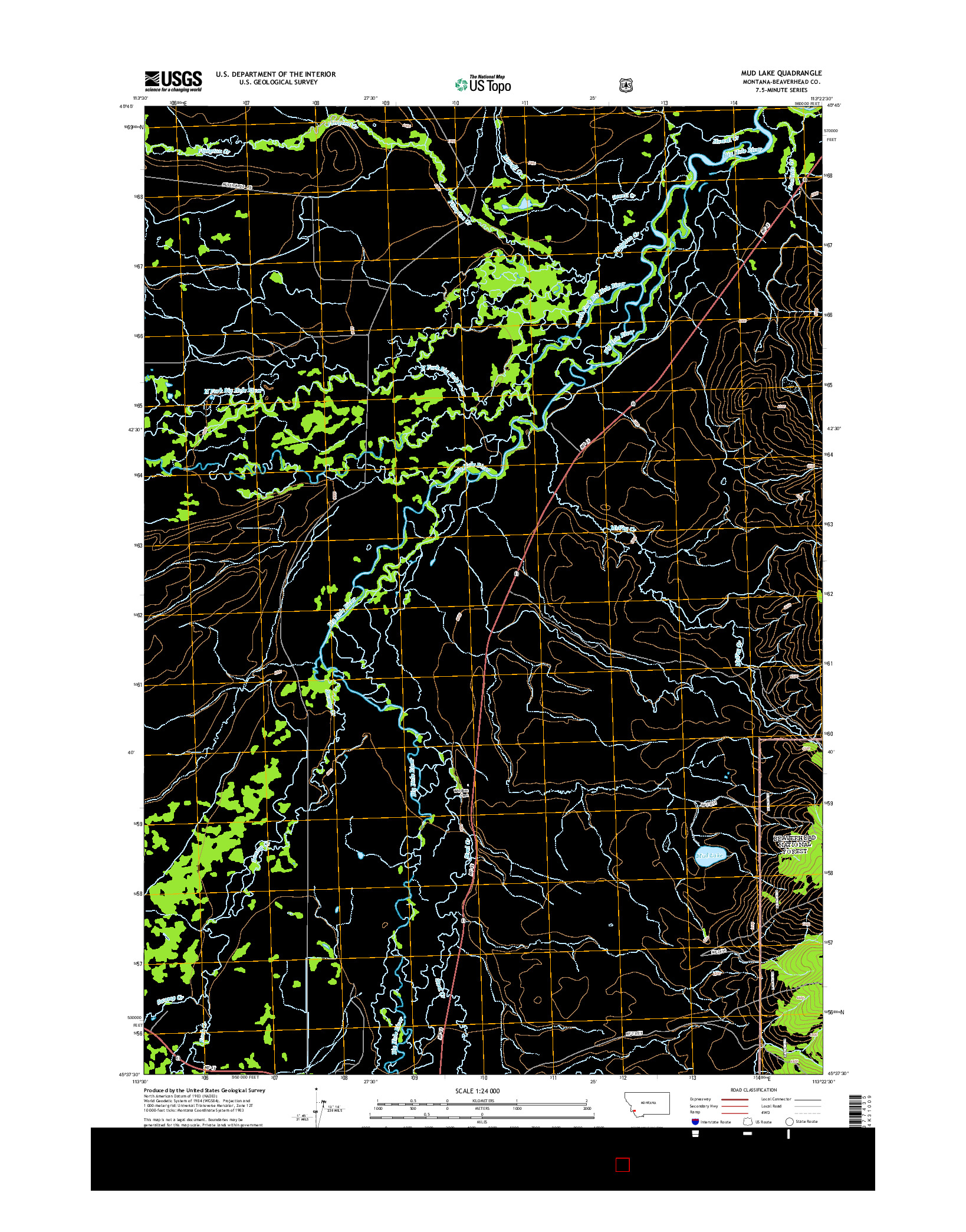 USGS US TOPO 7.5-MINUTE MAP FOR MUD LAKE, MT 2014