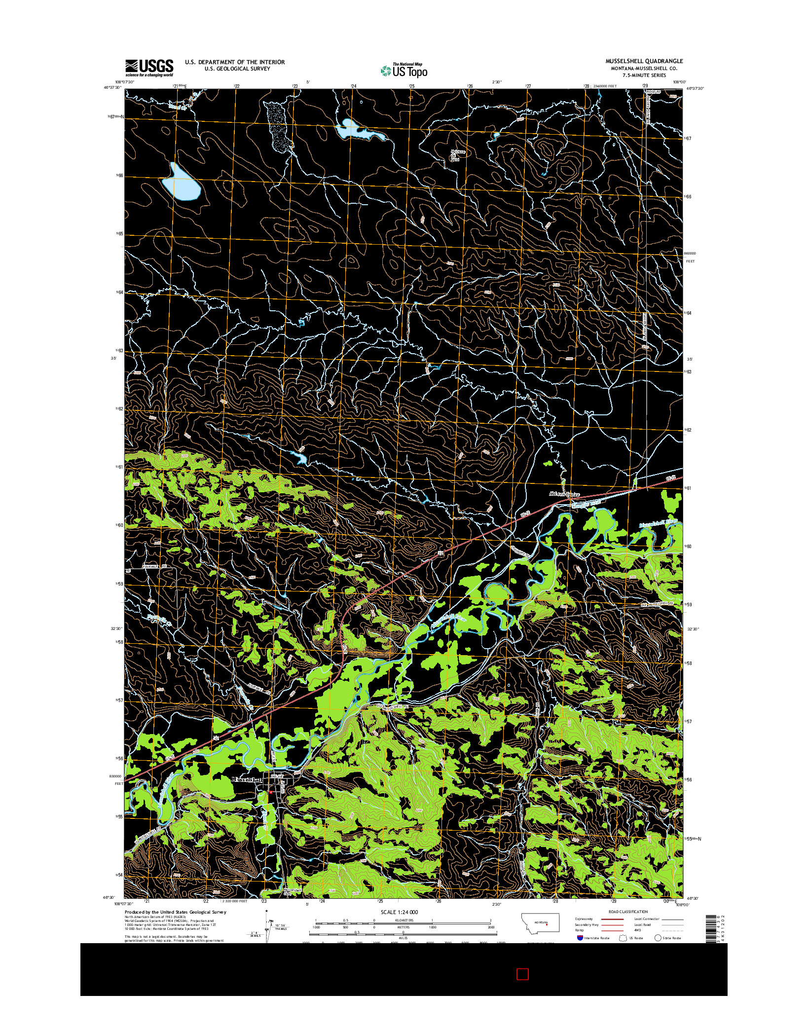USGS US TOPO 7.5-MINUTE MAP FOR MUSSELSHELL, MT 2014
