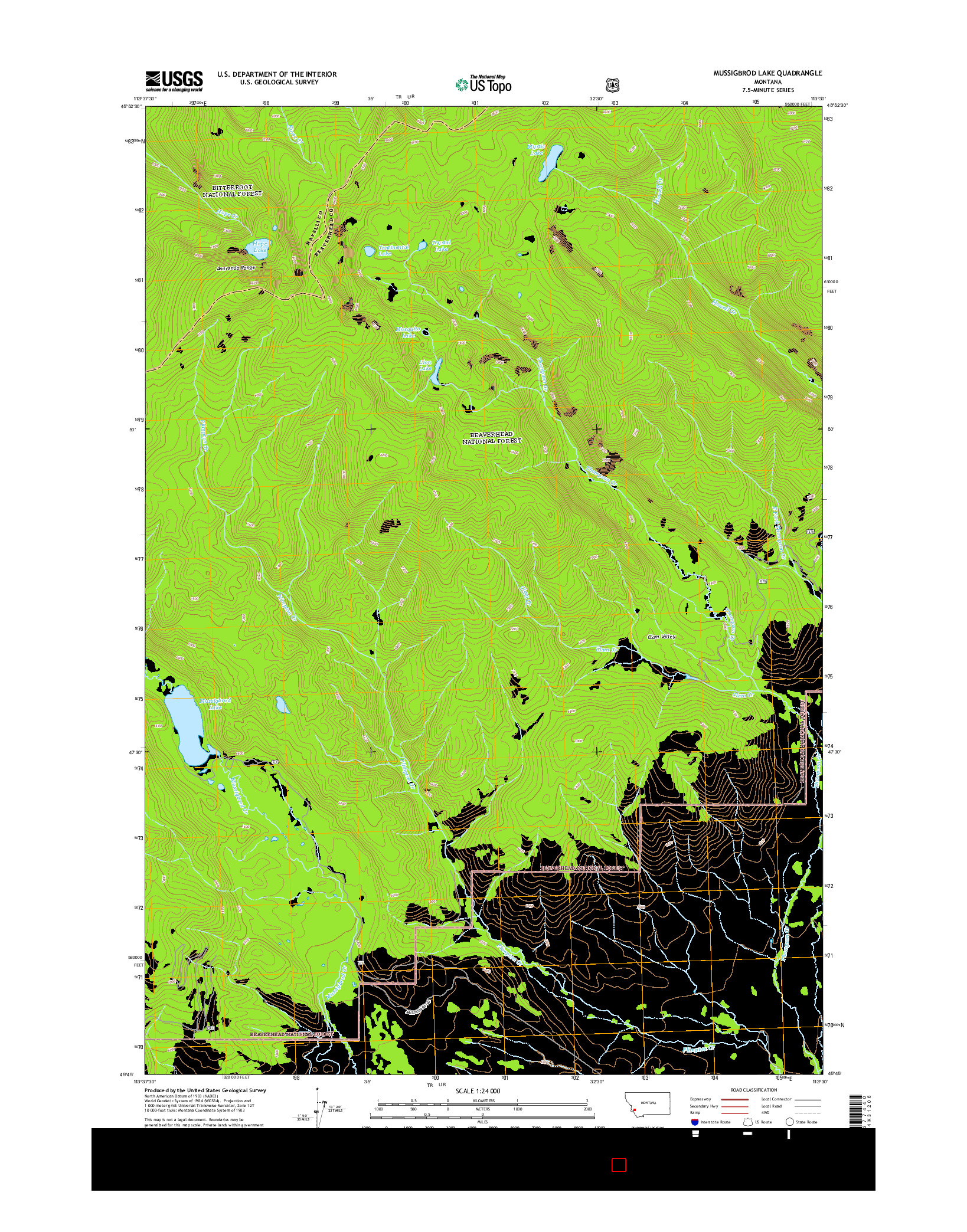 USGS US TOPO 7.5-MINUTE MAP FOR MUSSIGBROD LAKE, MT 2014