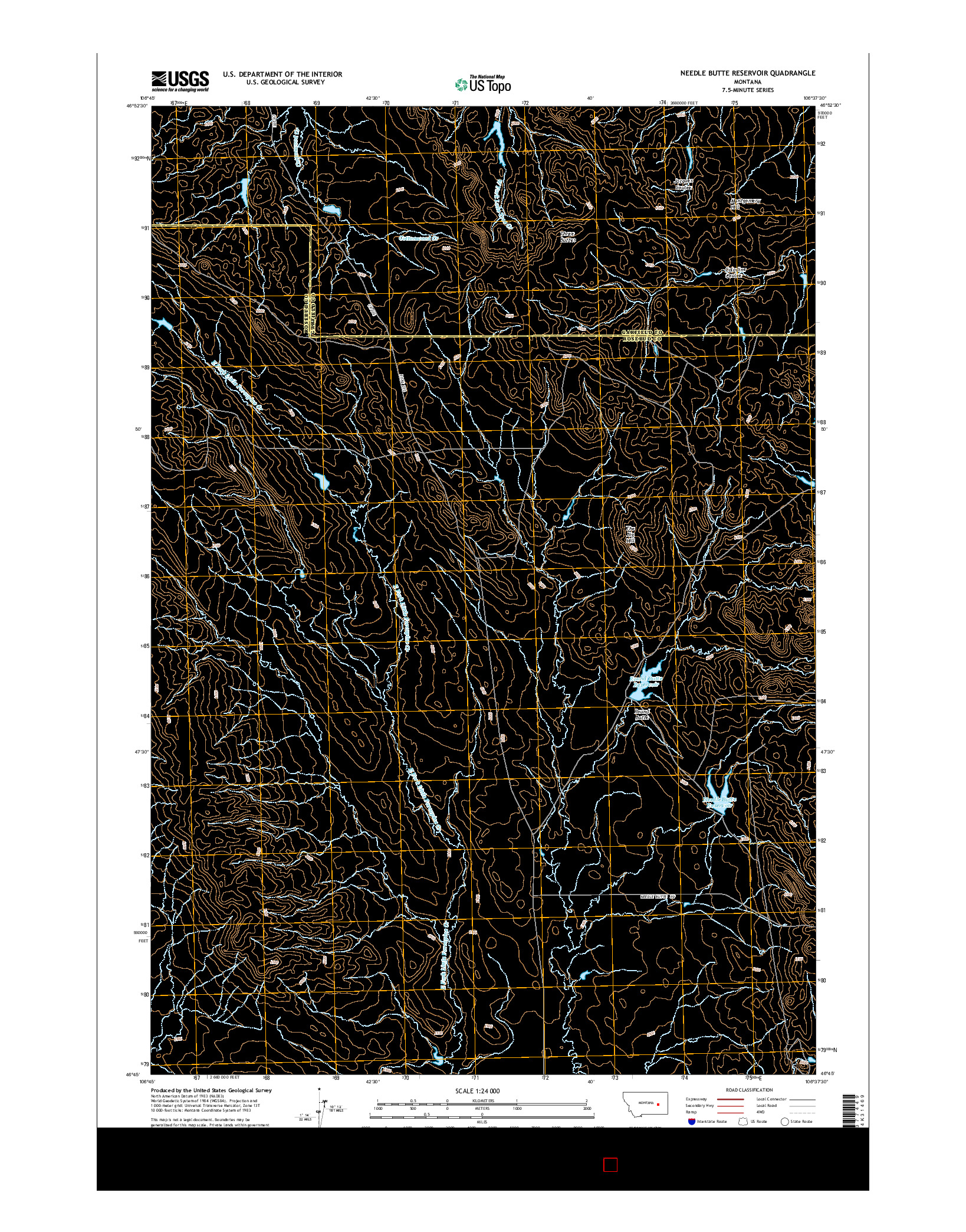 USGS US TOPO 7.5-MINUTE MAP FOR NEEDLE BUTTE RESERVOIR, MT 2014