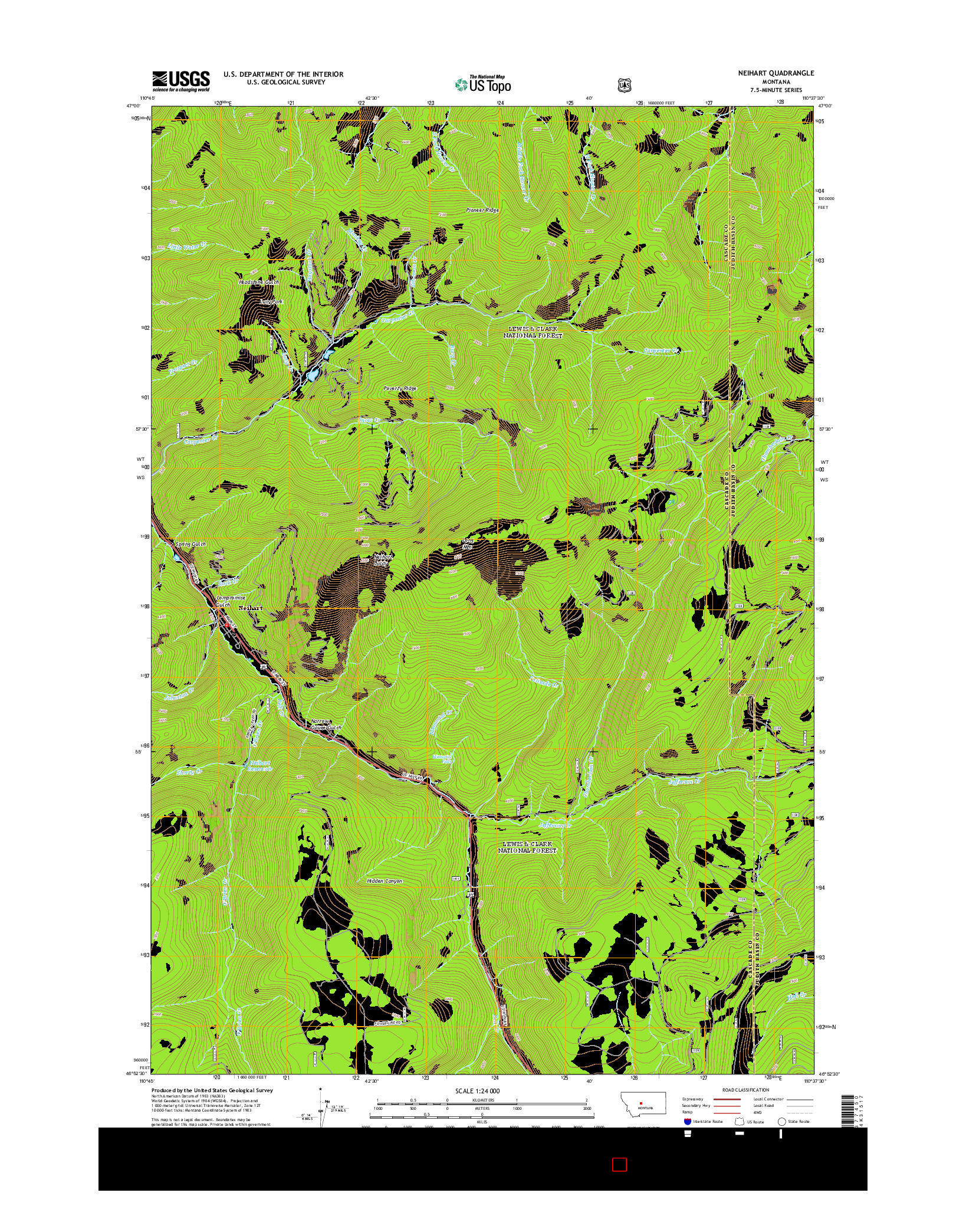 USGS US TOPO 7.5-MINUTE MAP FOR NEIHART, MT 2014