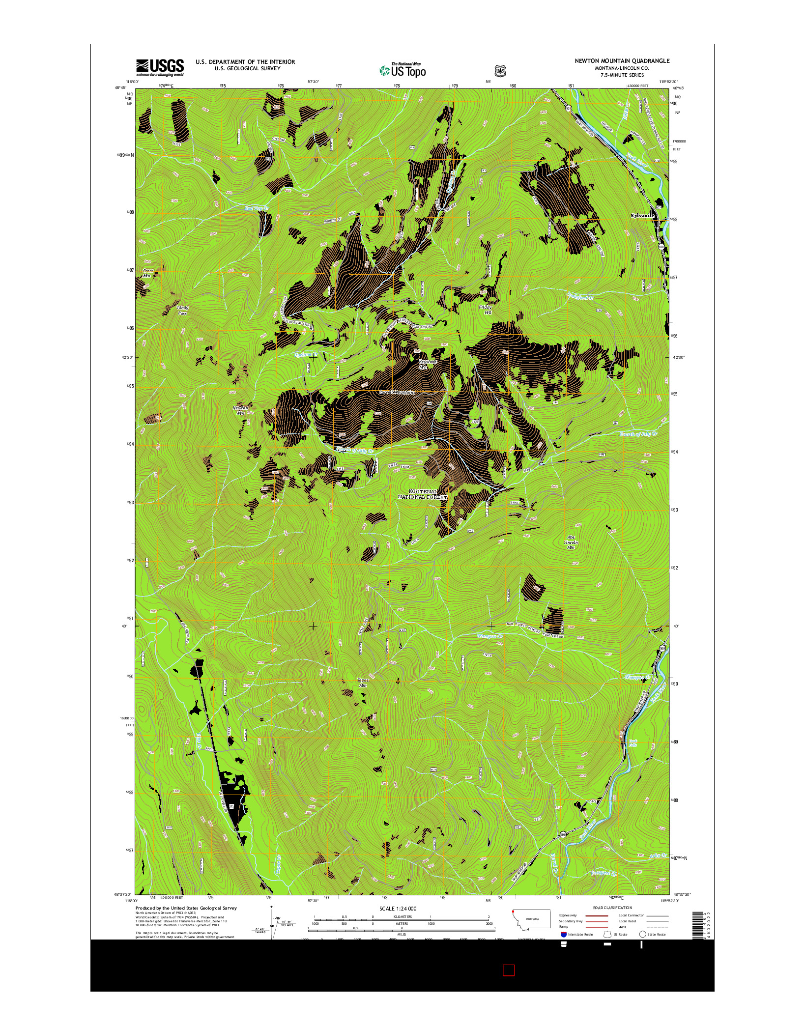 USGS US TOPO 7.5-MINUTE MAP FOR NEWTON MOUNTAIN, MT 2014