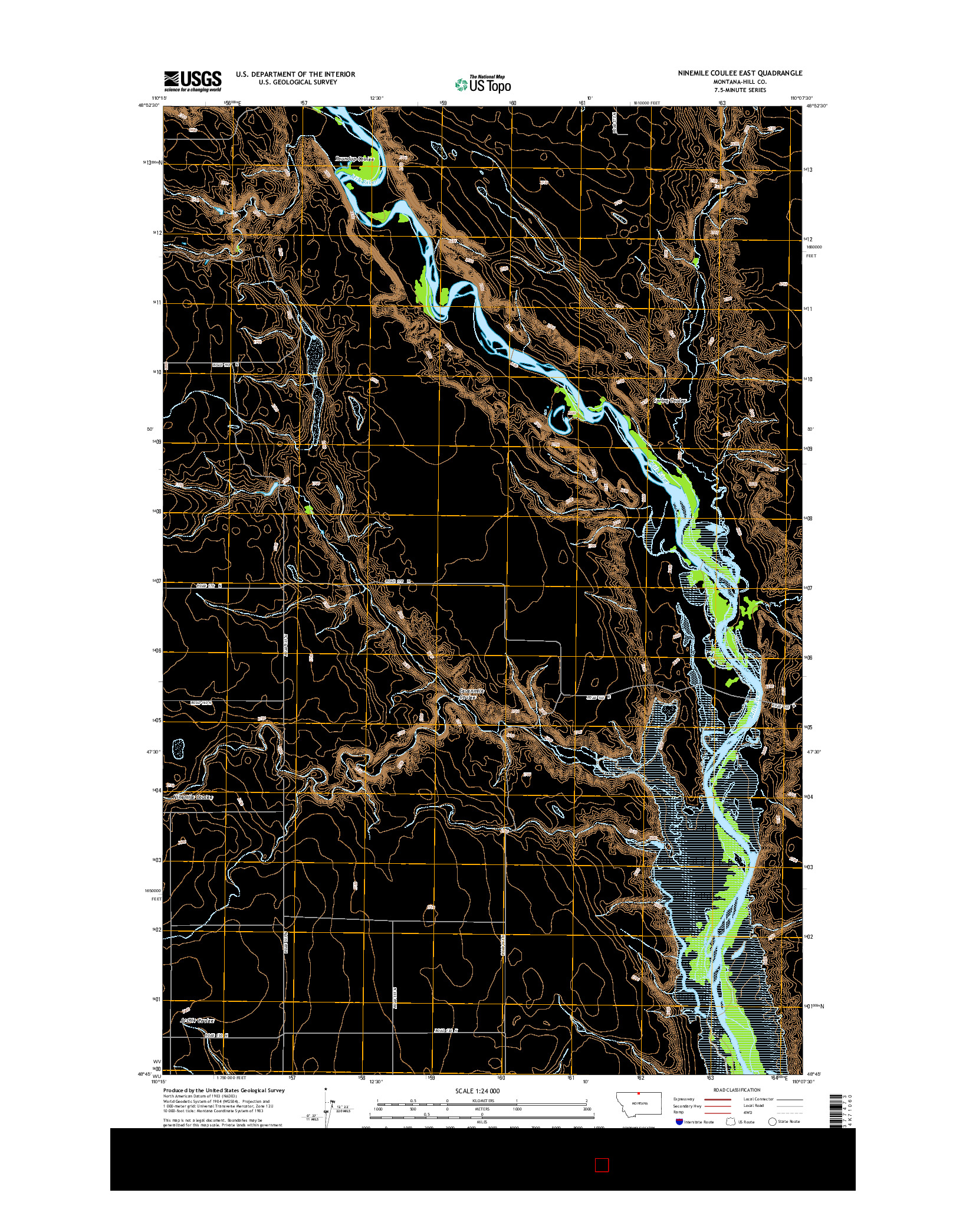 USGS US TOPO 7.5-MINUTE MAP FOR NINEMILE COULEE EAST, MT 2014