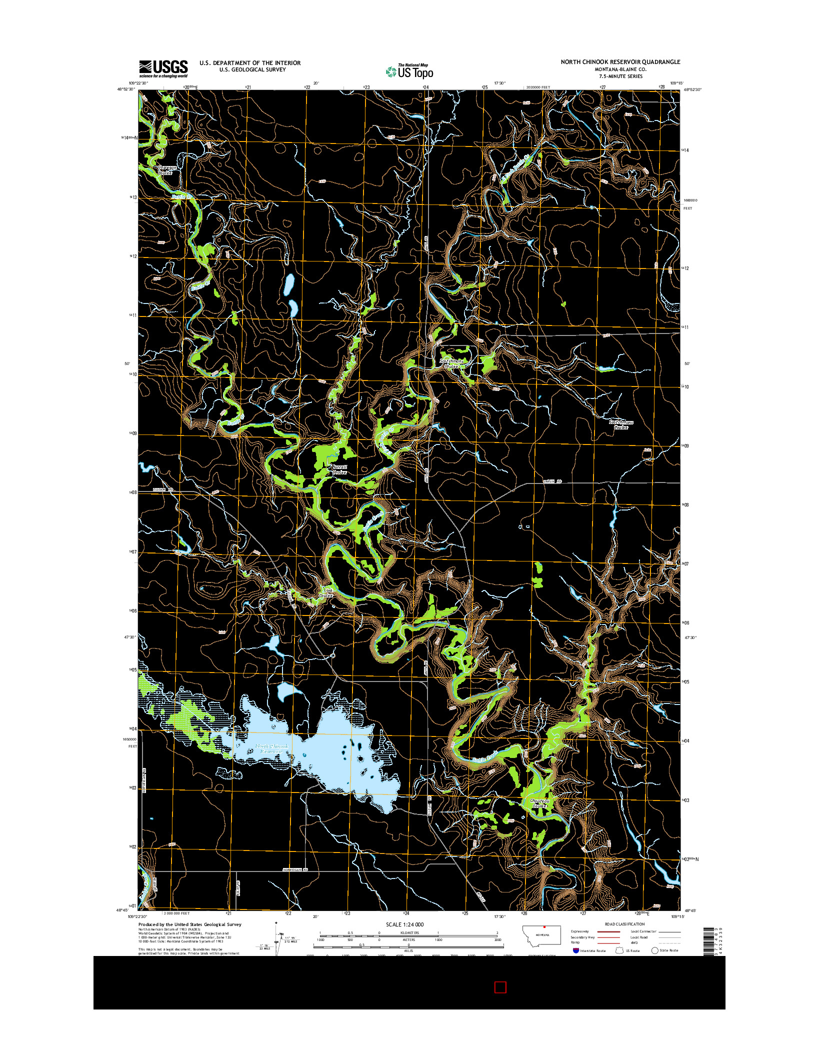 USGS US TOPO 7.5-MINUTE MAP FOR NORTH CHINOOK RESERVOIR, MT 2014