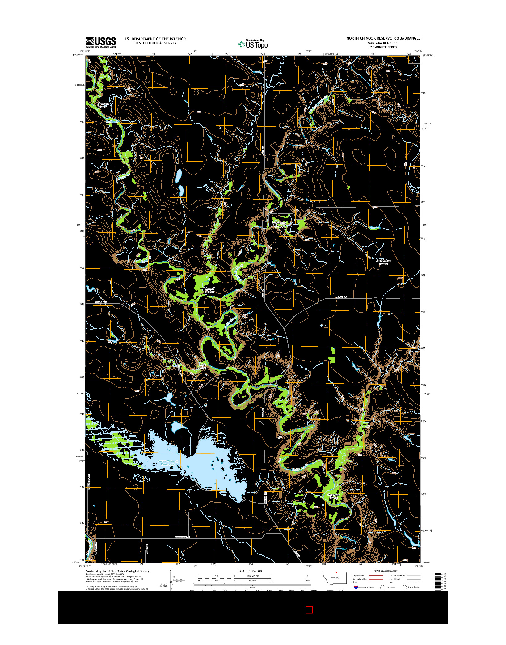 USGS US TOPO 7.5-MINUTE MAP FOR NORTH CHINOOK RESERVOIR, MT 2014