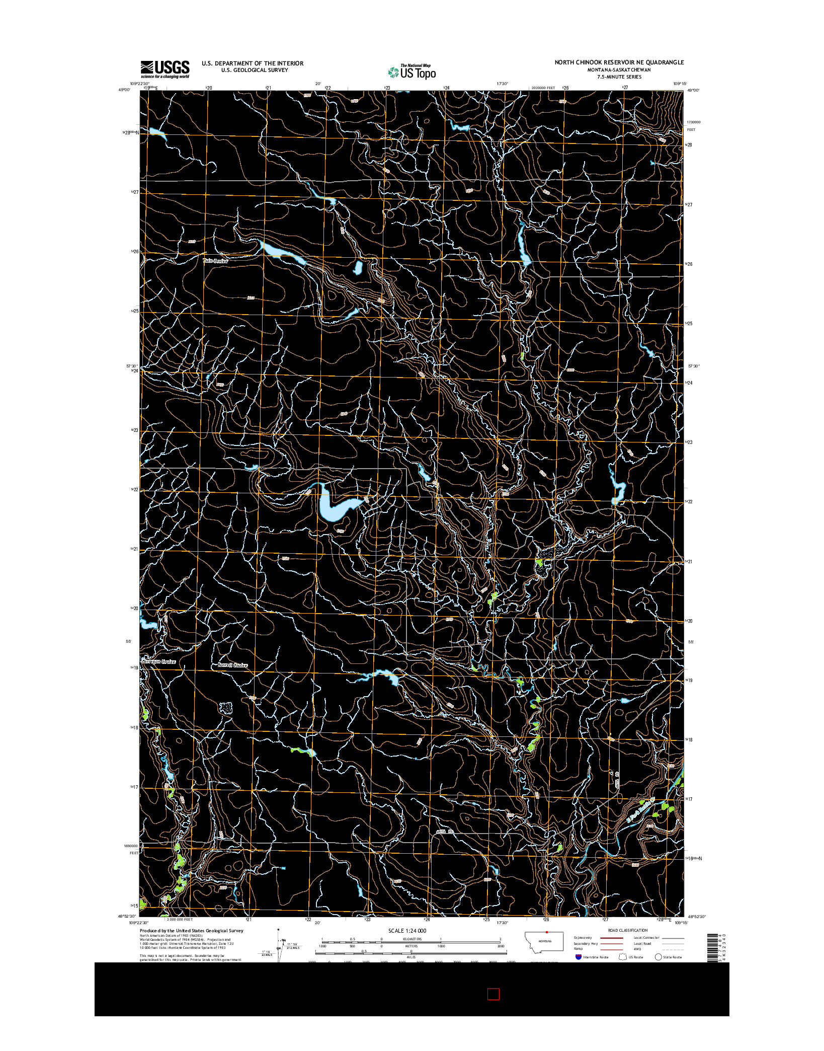 USGS US TOPO 7.5-MINUTE MAP FOR NORTH CHINOOK RESERVOIR NE, MT-SK 2014