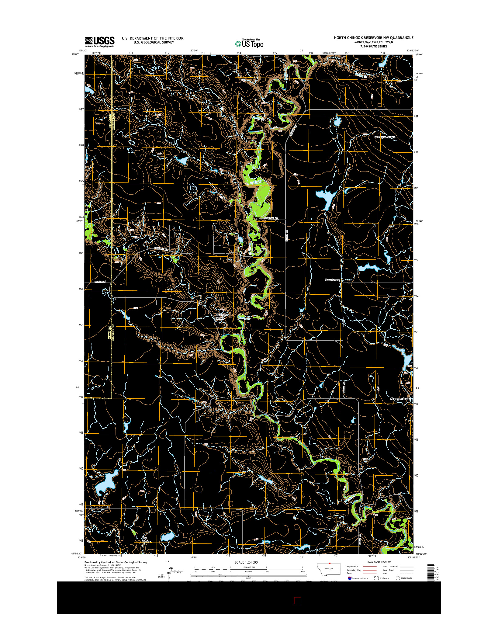 USGS US TOPO 7.5-MINUTE MAP FOR NORTH CHINOOK RESERVOIR NW, MT-SK 2014