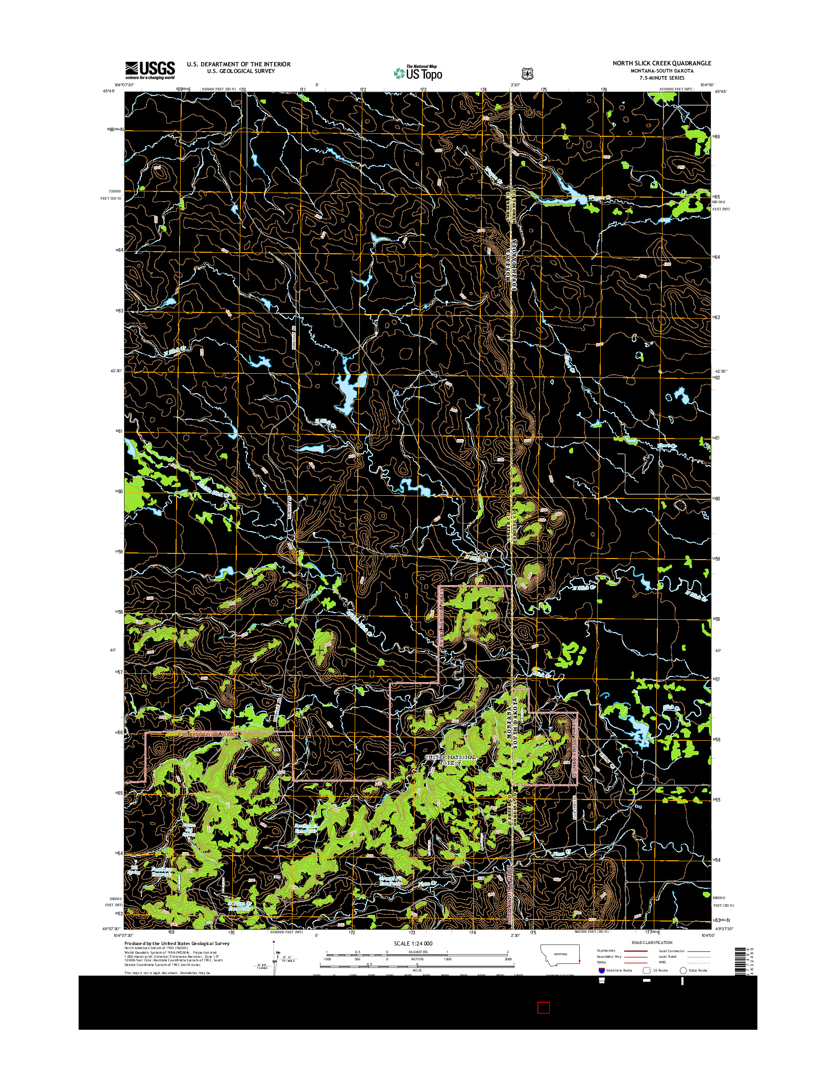 USGS US TOPO 7.5-MINUTE MAP FOR NORTH SLICK CREEK, MT-SD 2014