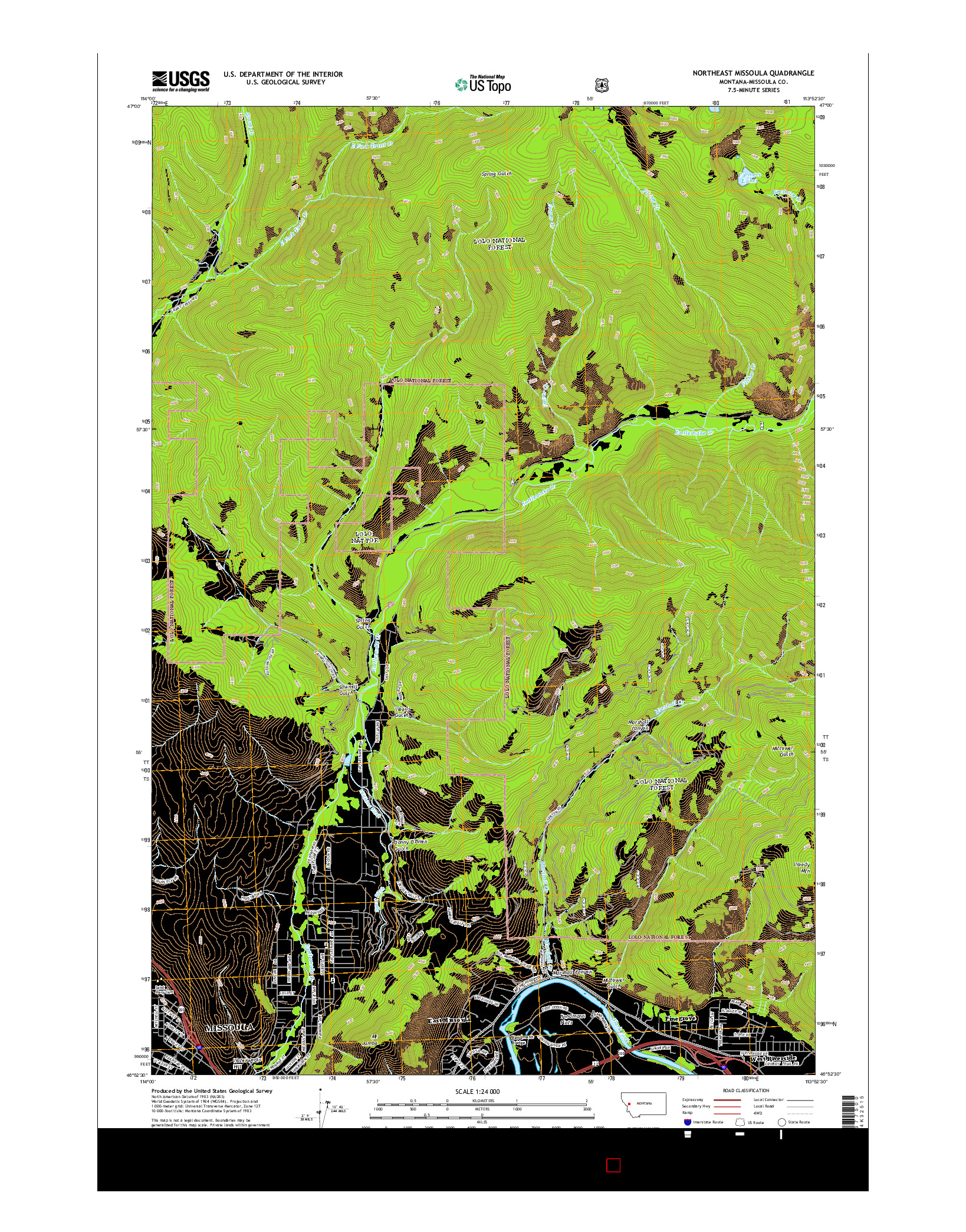 USGS US TOPO 7.5-MINUTE MAP FOR NORTHEAST MISSOULA, MT 2014