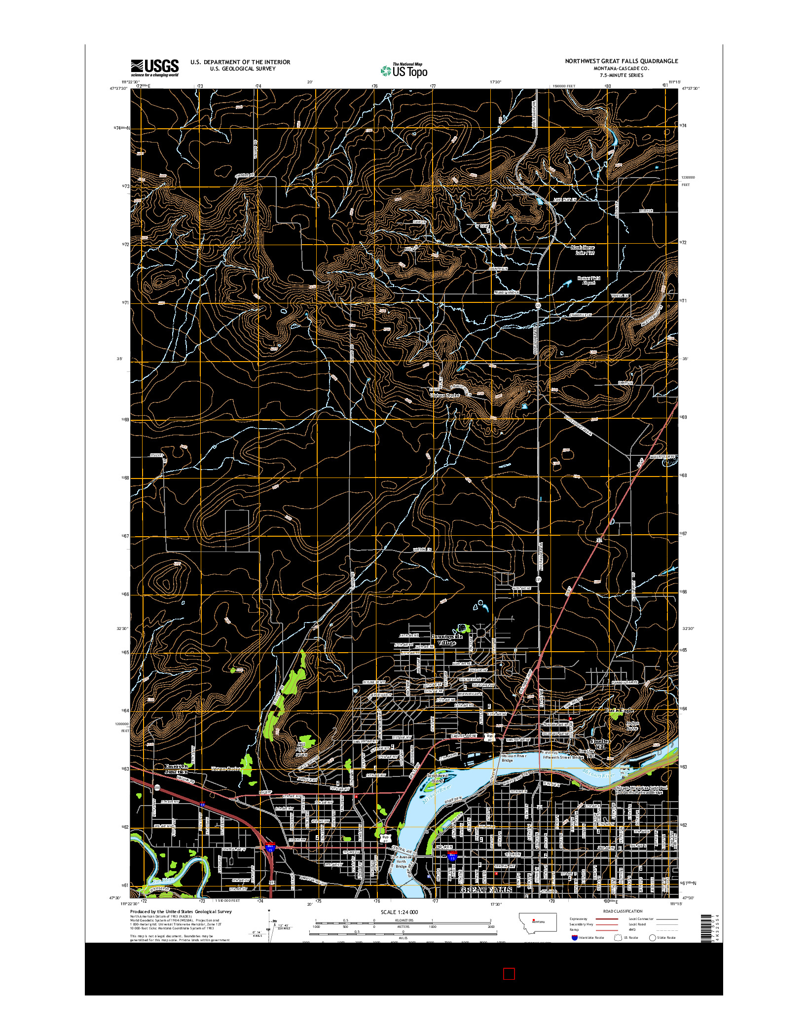 USGS US TOPO 7.5-MINUTE MAP FOR NORTHWEST GREAT FALLS, MT 2014