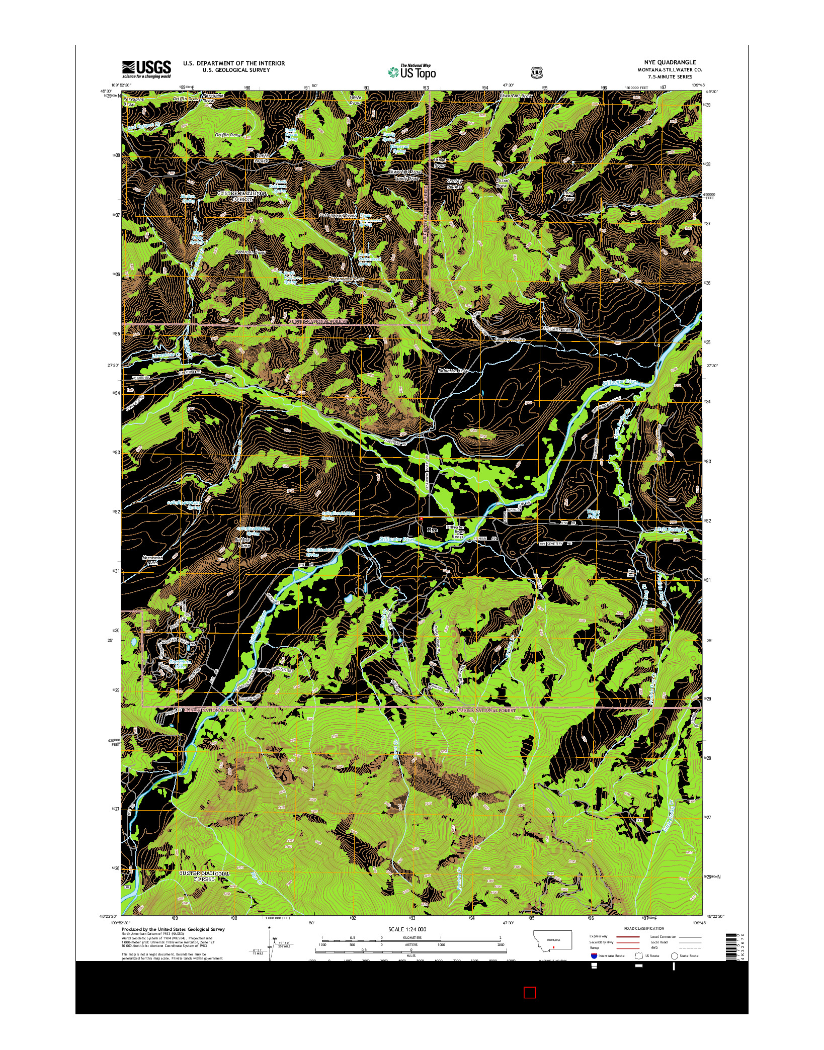 USGS US TOPO 7.5-MINUTE MAP FOR NYE, MT 2014