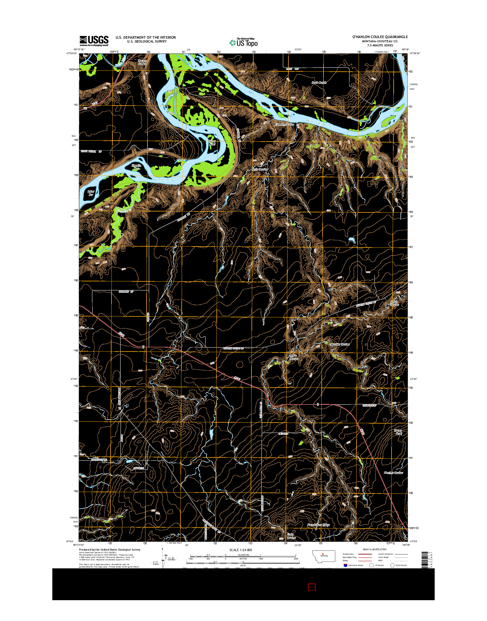 USGS US TOPO 7.5-MINUTE MAP FOR O'HANLON COULEE, MT 2014