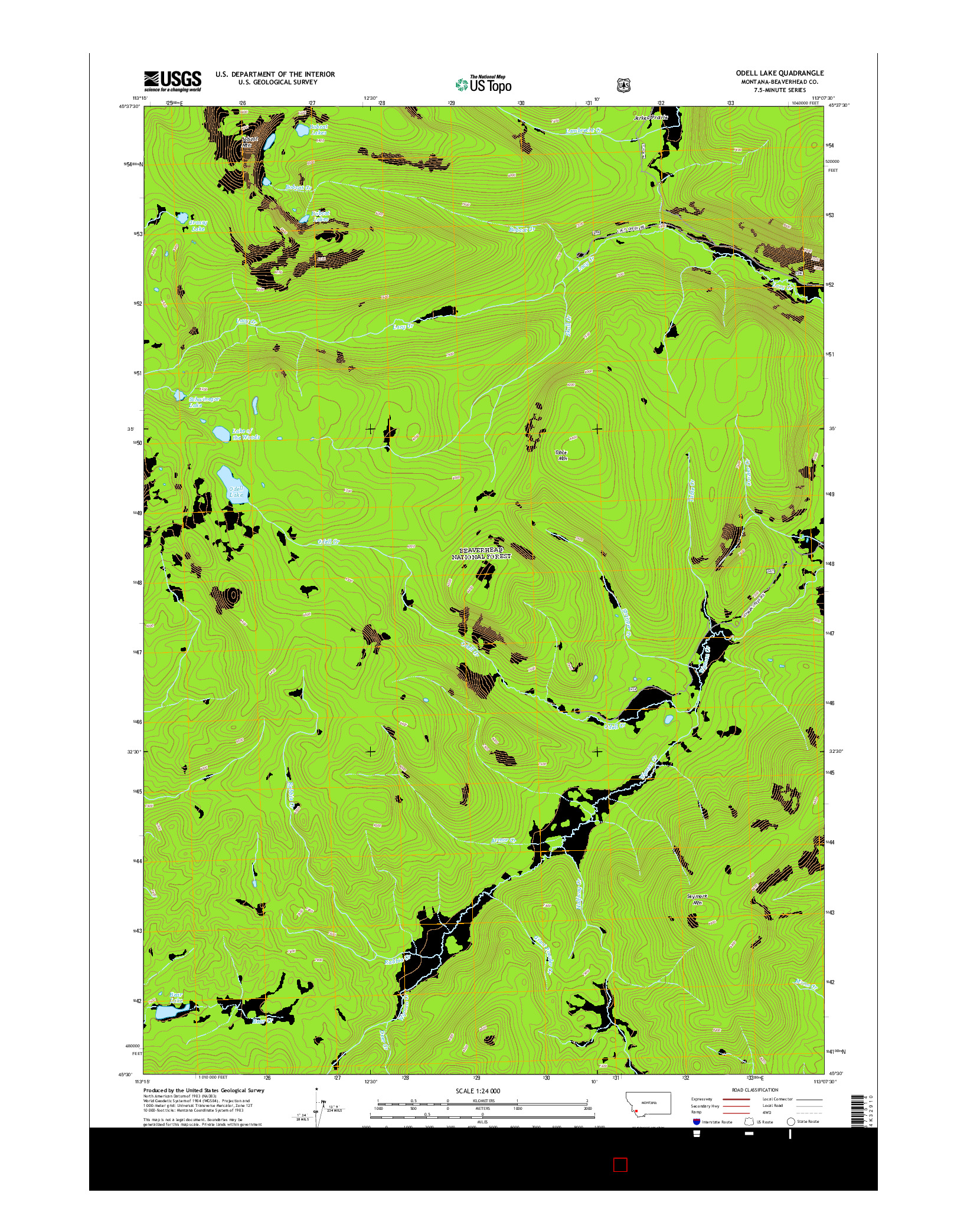 USGS US TOPO 7.5-MINUTE MAP FOR ODELL LAKE, MT 2014