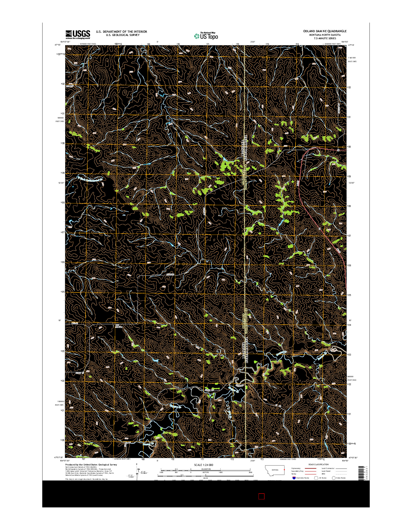 USGS US TOPO 7.5-MINUTE MAP FOR ODLAND DAM NE, MT-ND 2014