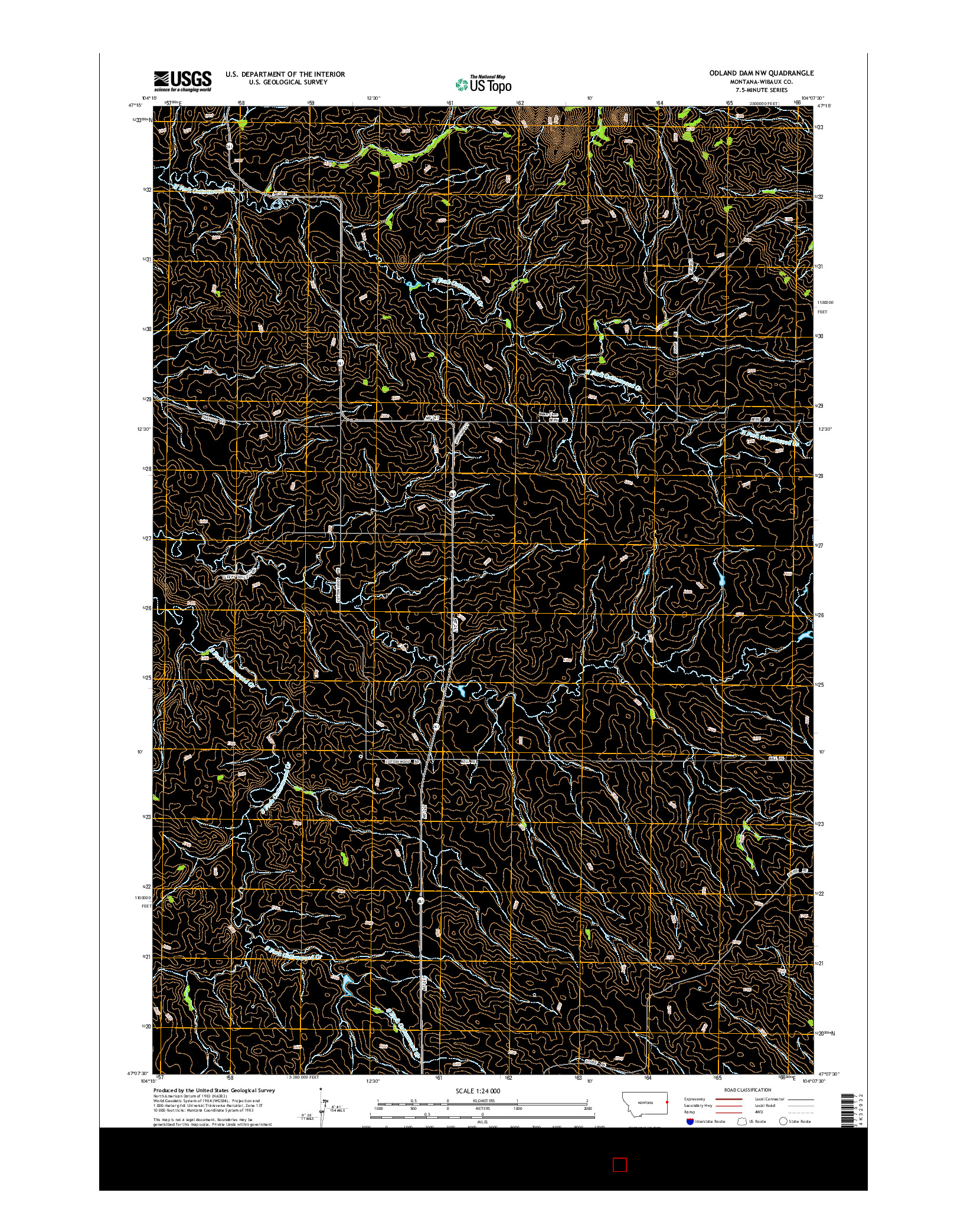 USGS US TOPO 7.5-MINUTE MAP FOR ODLAND DAM NW, MT 2014