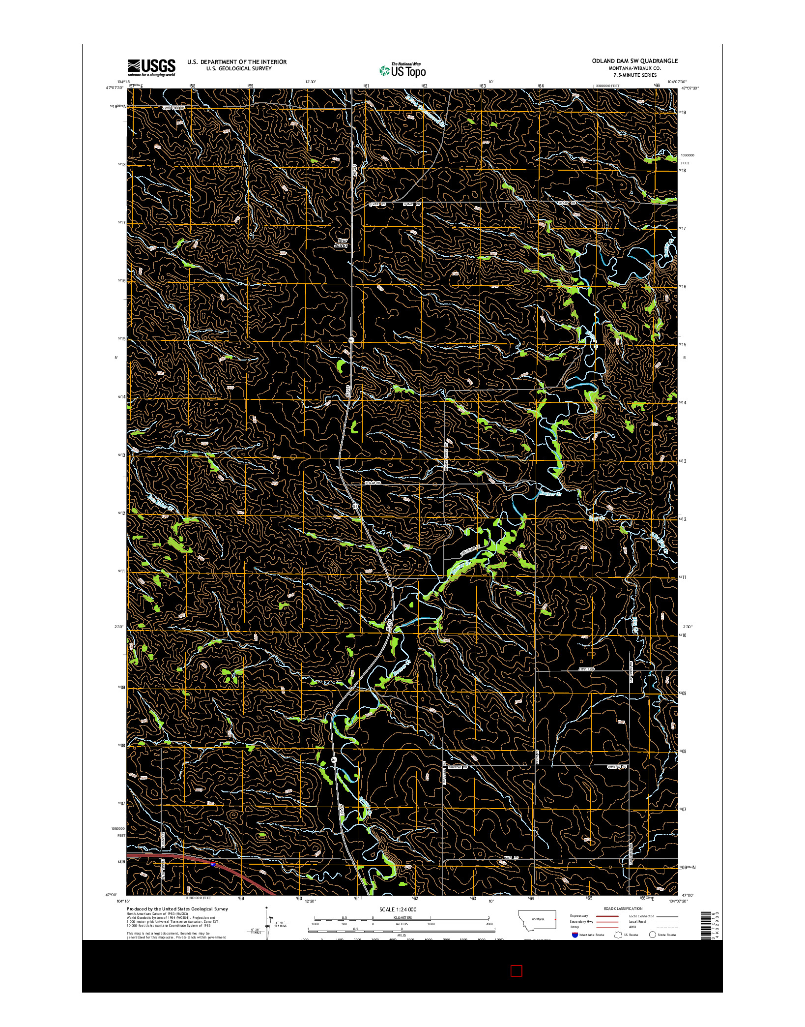 USGS US TOPO 7.5-MINUTE MAP FOR ODLAND DAM SW, MT 2014