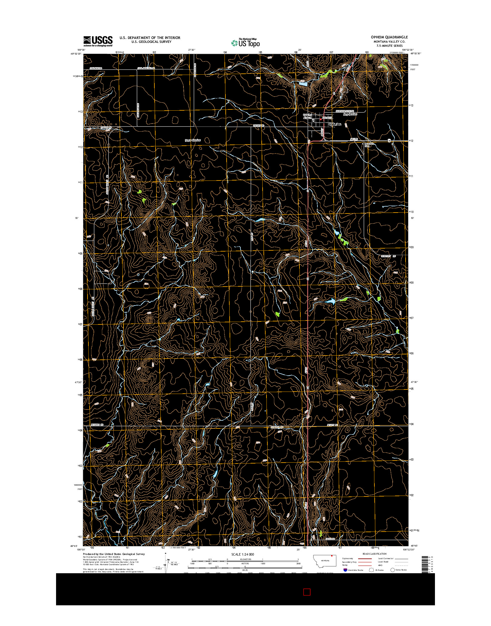 USGS US TOPO 7.5-MINUTE MAP FOR OPHEIM, MT 2014