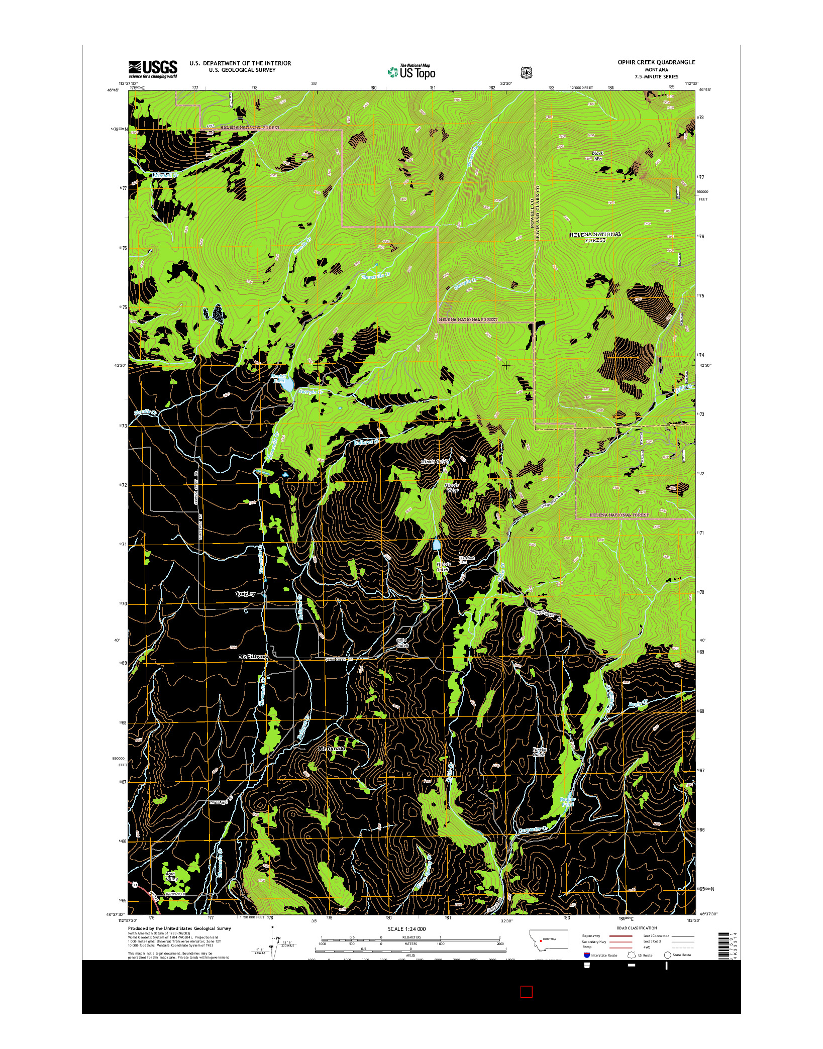 USGS US TOPO 7.5-MINUTE MAP FOR OPHIR CREEK, MT 2014