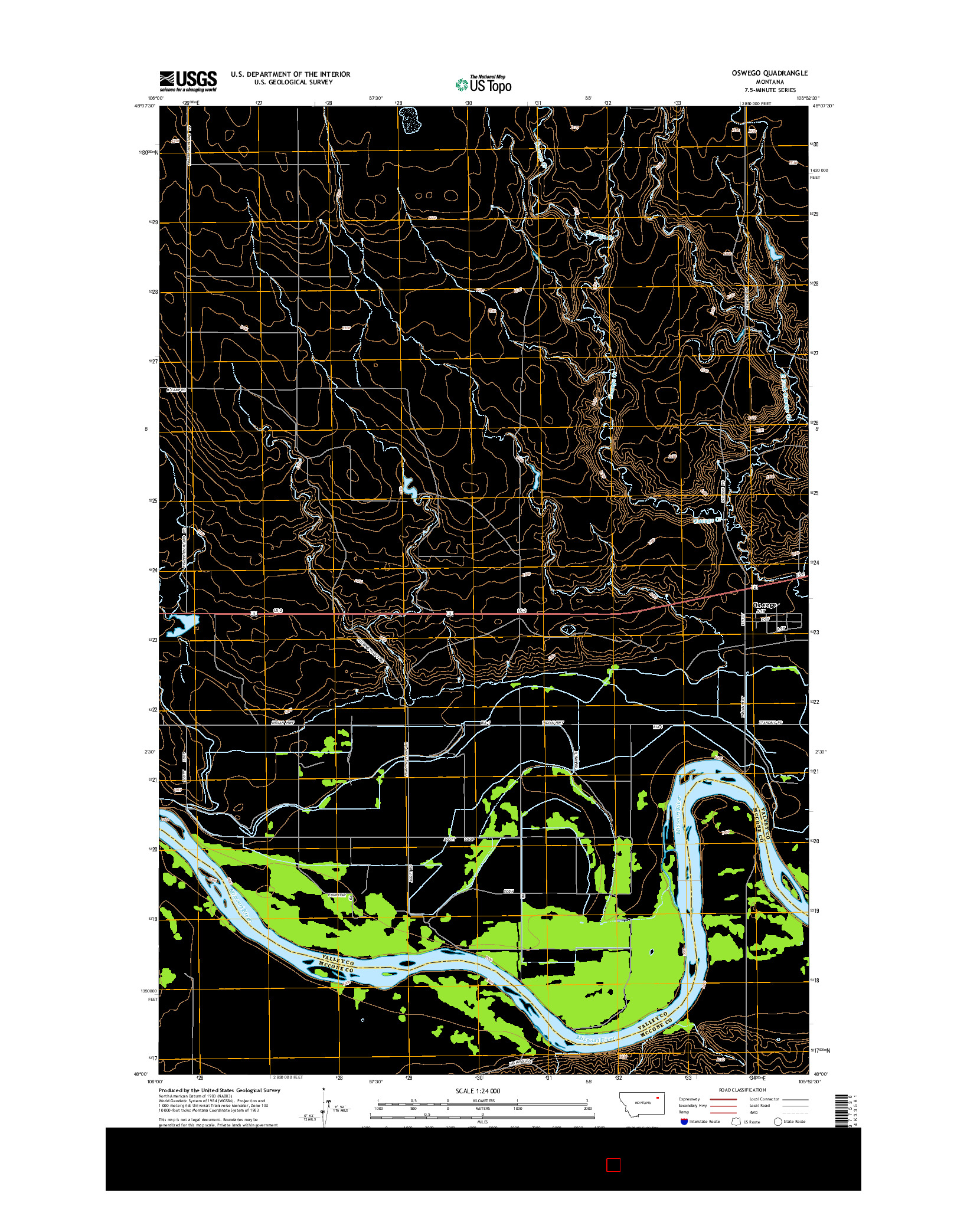 USGS US TOPO 7.5-MINUTE MAP FOR OSWEGO, MT 2014