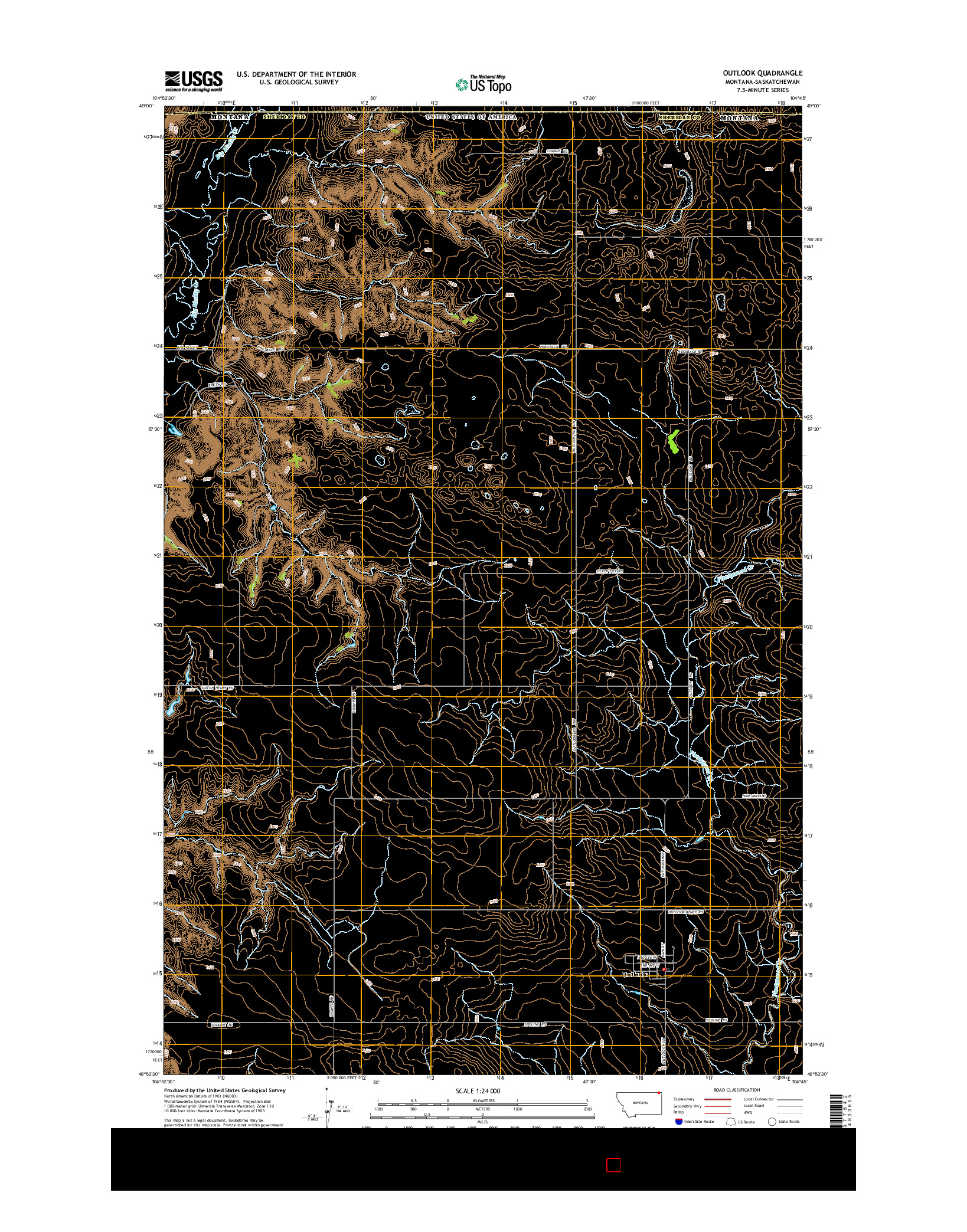 USGS US TOPO 7.5-MINUTE MAP FOR OUTLOOK, MT-SK 2014